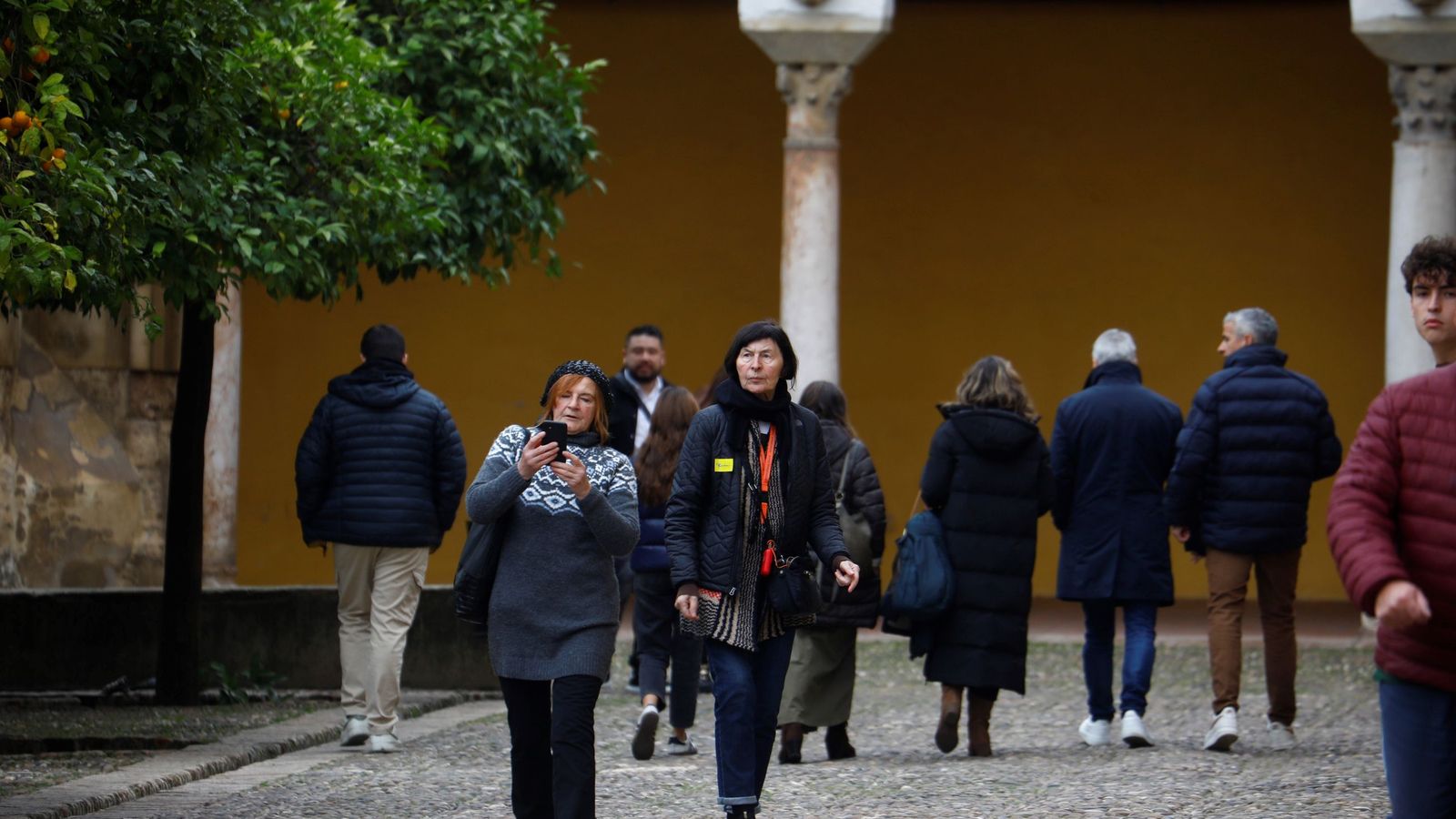 Turistas en el interior del Patio de los Naranjos.