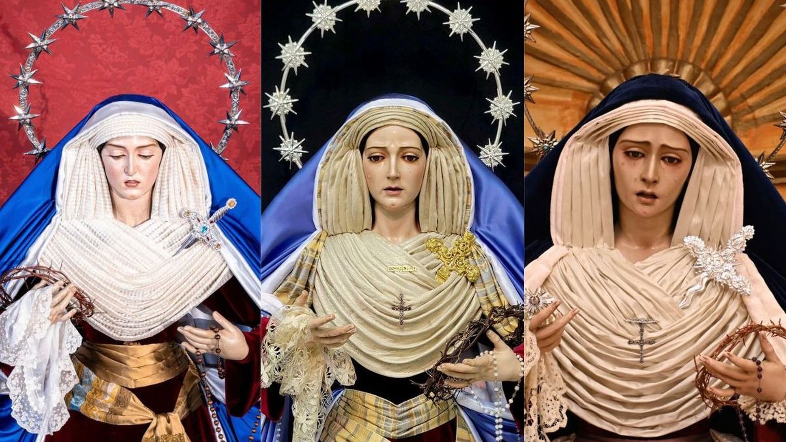 Virgen de la Aurora (izquierda), Virgen de la Estrella (centro) y Virgen del Mayor Dolor (derecha)