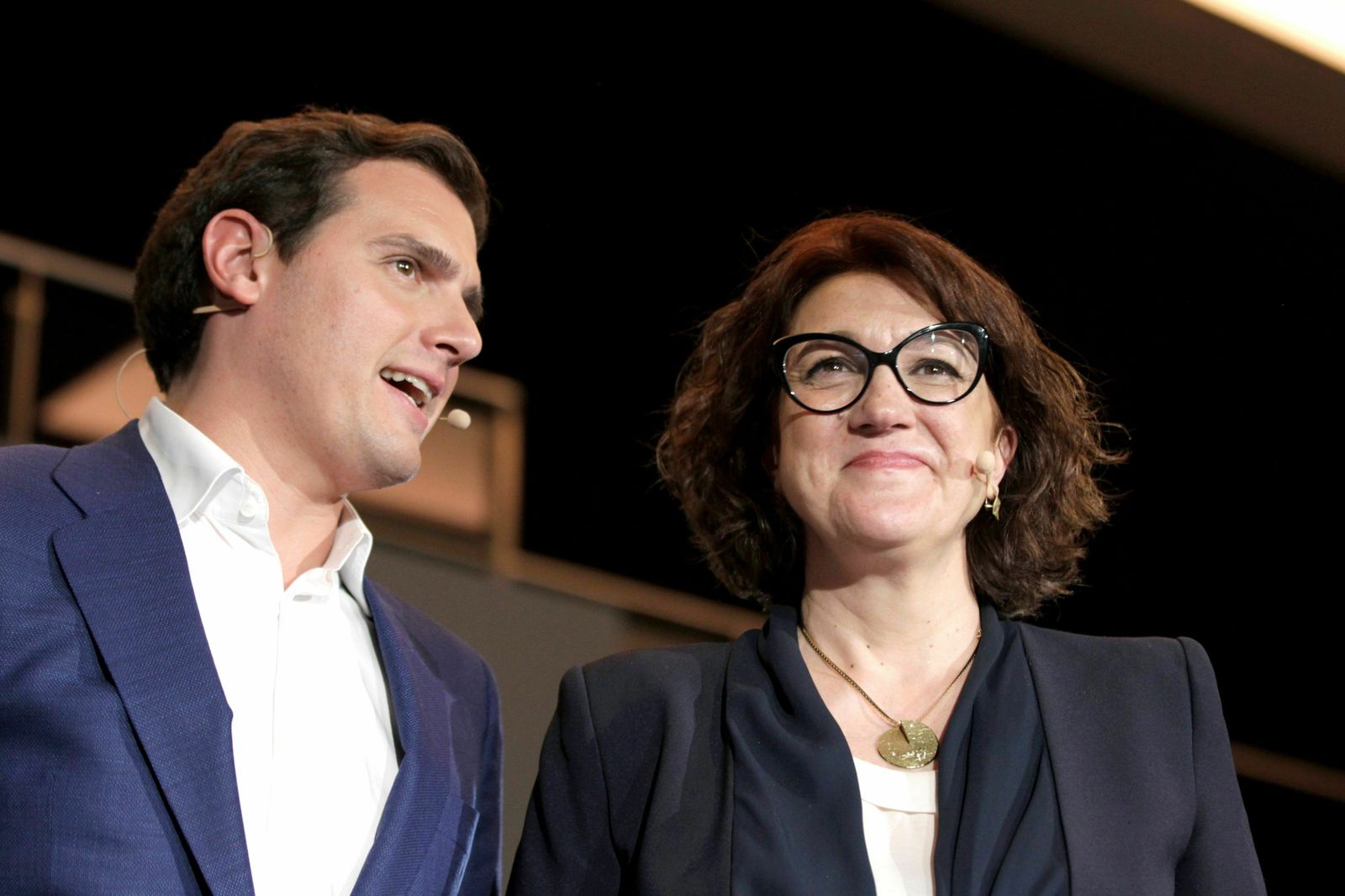 Albert Rivera y Soraya Rodríguez, en un coloquio en Madrid sobre Europa.