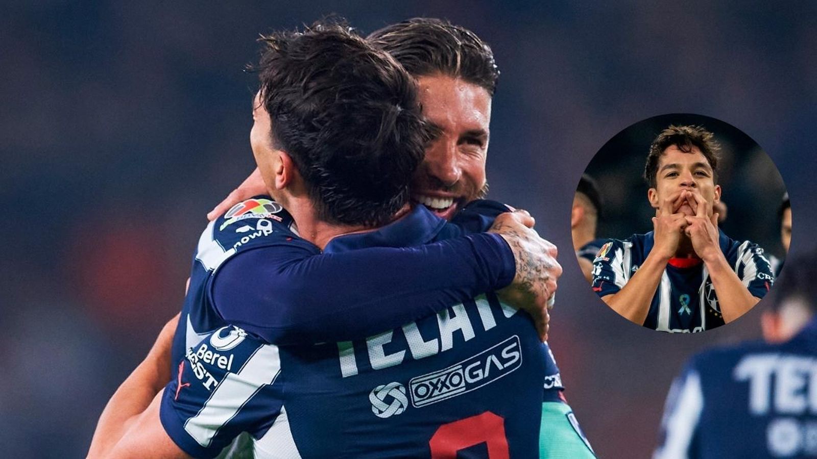 Sergio Ramos abraza a Óliver Torres tras marcar su gol con Rayados.