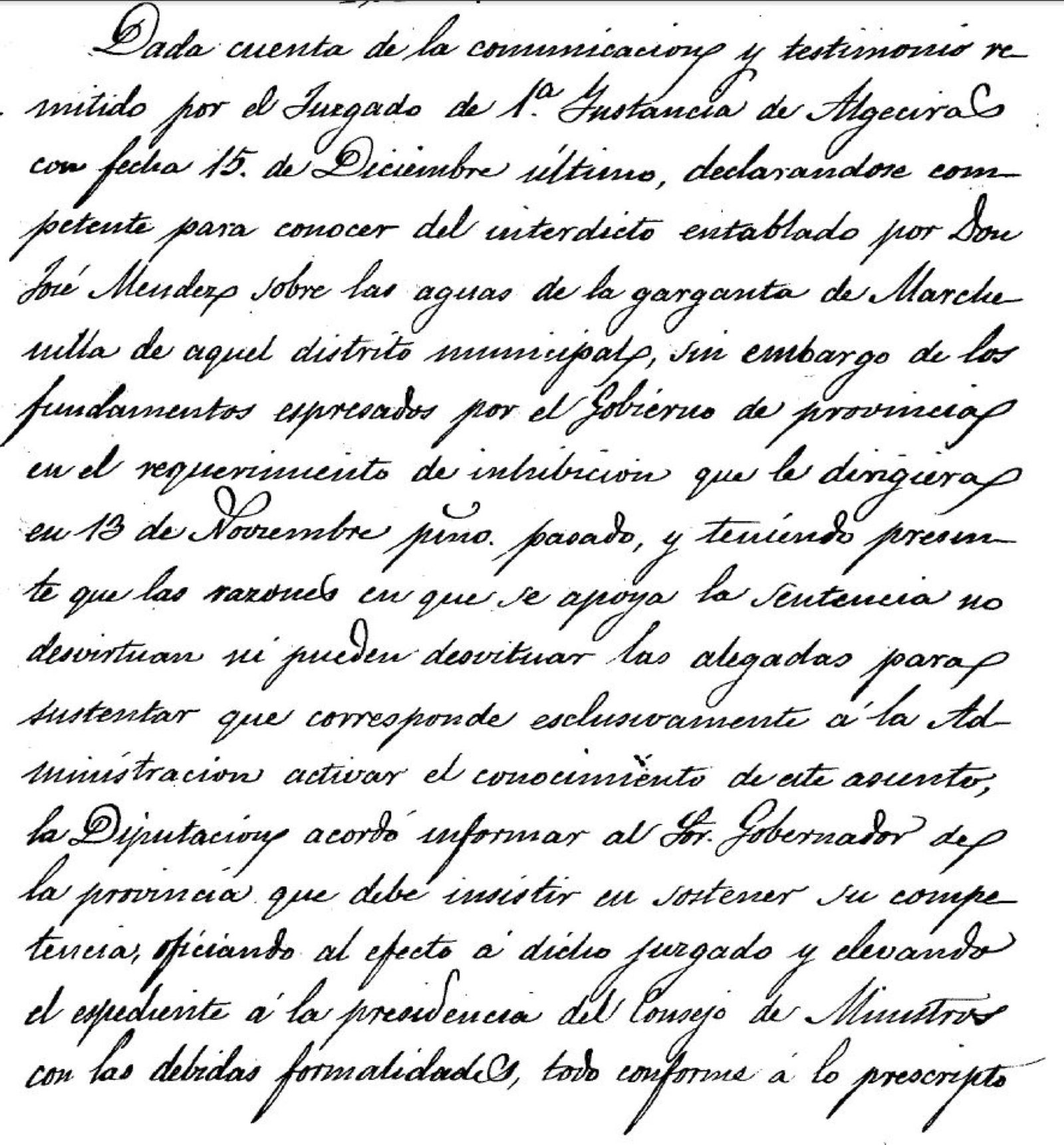 Respuesta al interdicto de José Méndez sobre la garganta de Marchenilla.