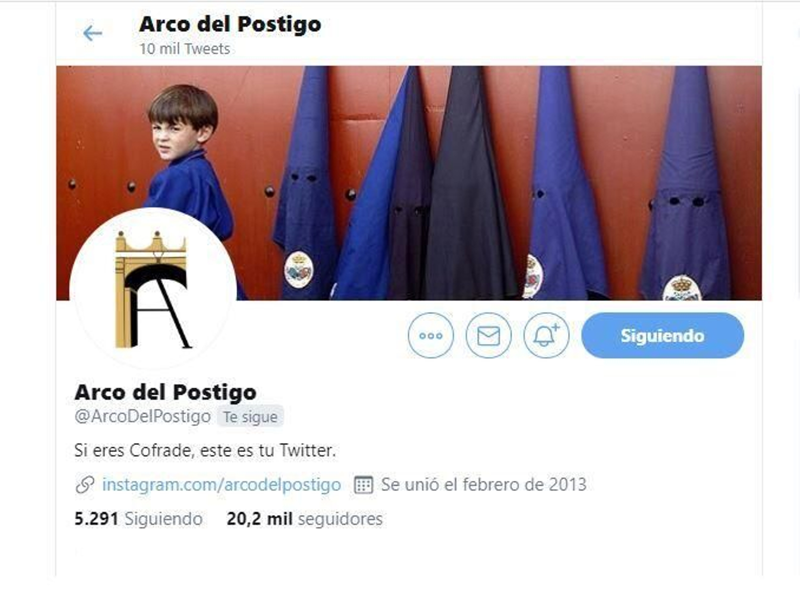 Cuenta de Arco del Postigo en Twitter