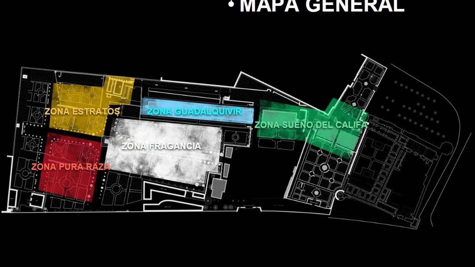 Mapa general del espectáculo dentro del Alcázar.