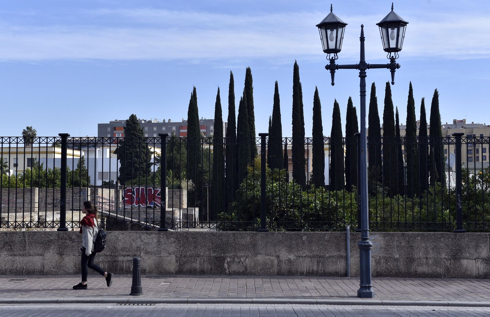 Acerado en mal estado de los Jardines de la Buhaira.