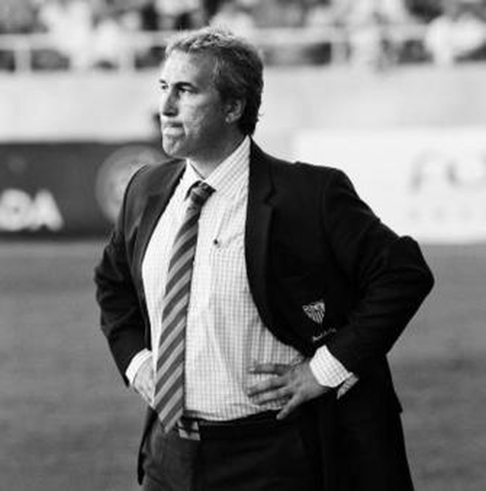 Gesto de intranquilidad de Fermín Galeote durante el partido.