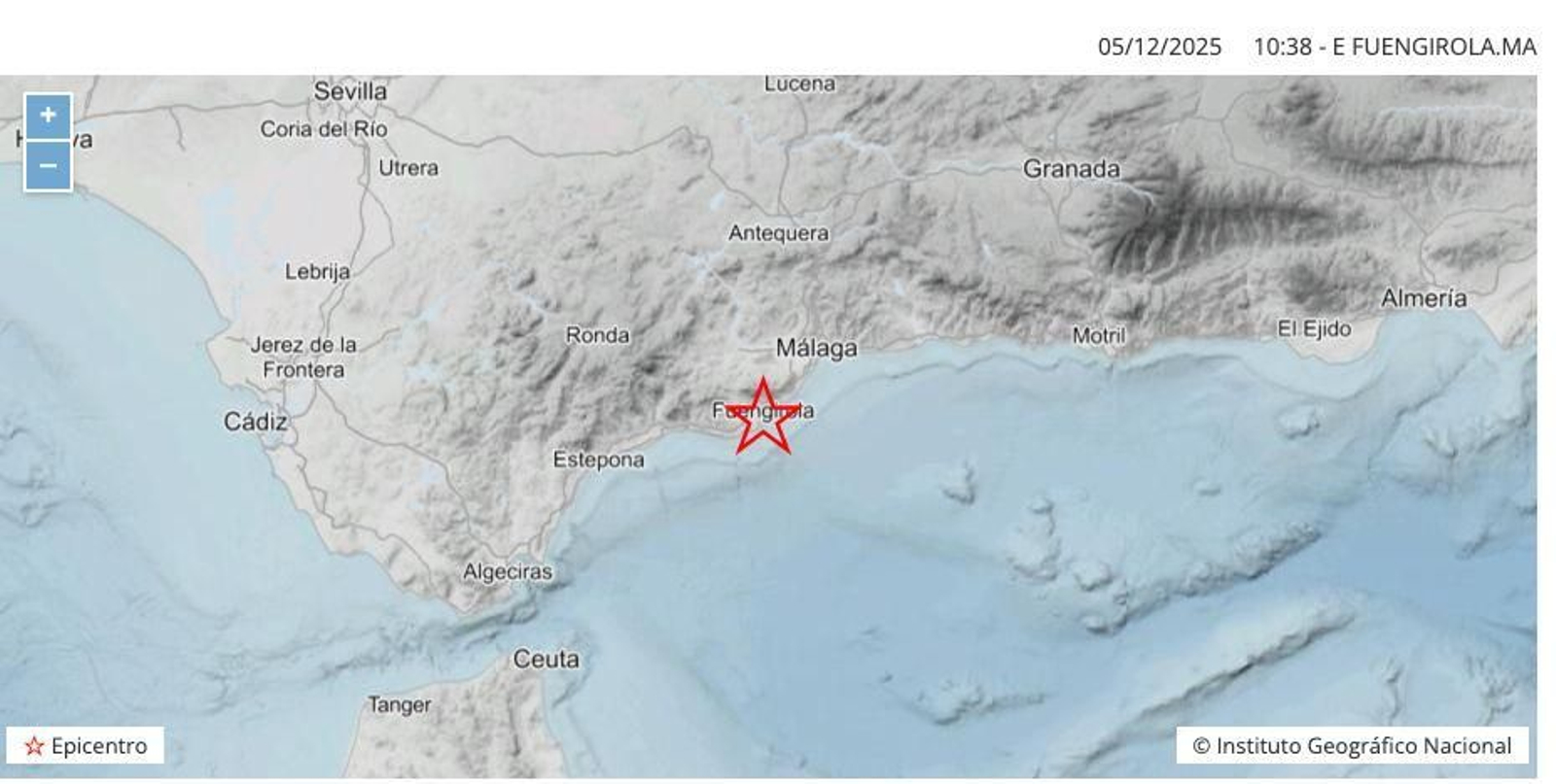 Epicentro del terremoto en Fuengirola en los registros del Institugo Geográfico Nacional (IGN).