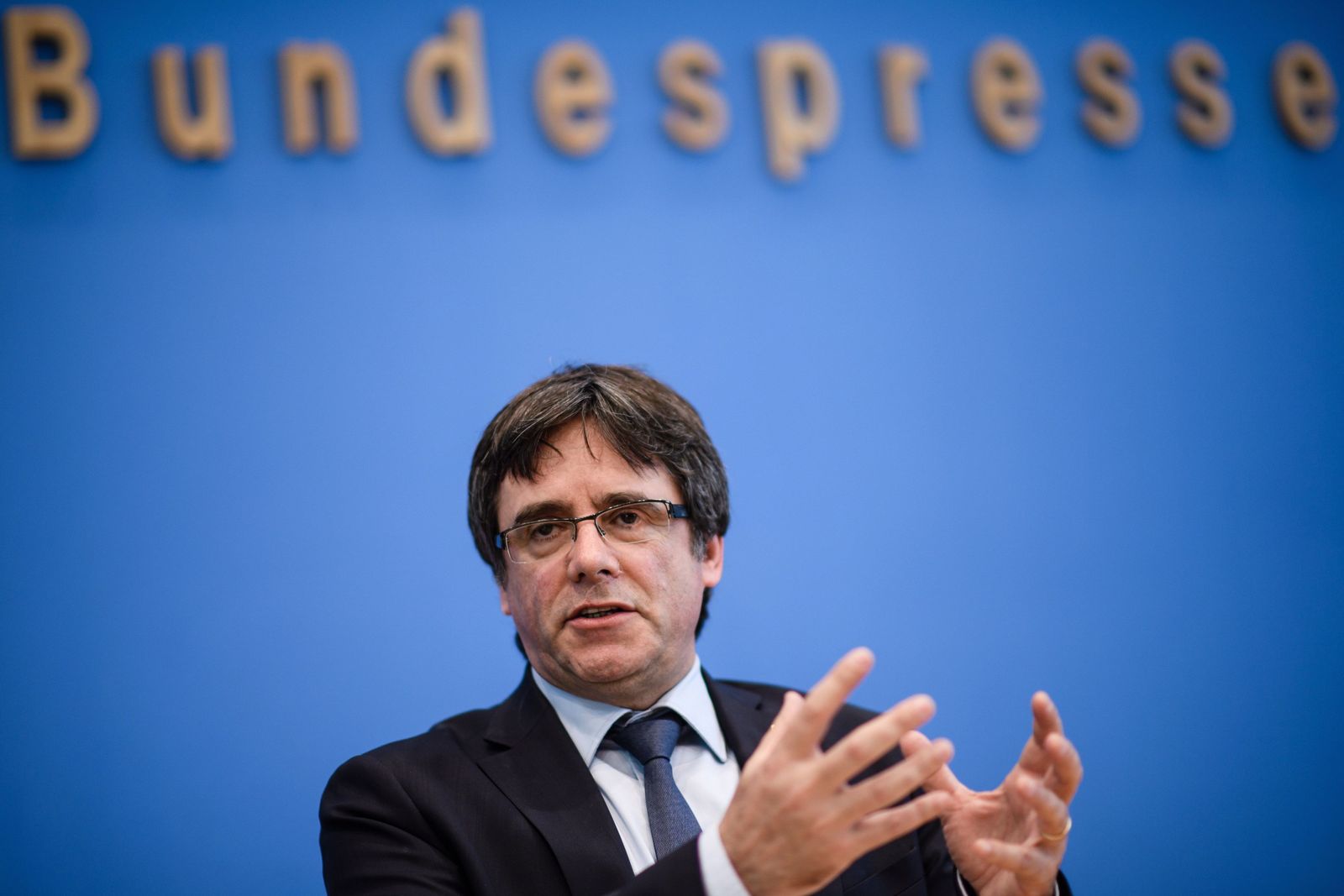 Puigdemont, durante la rueda de prensa en Berlín.