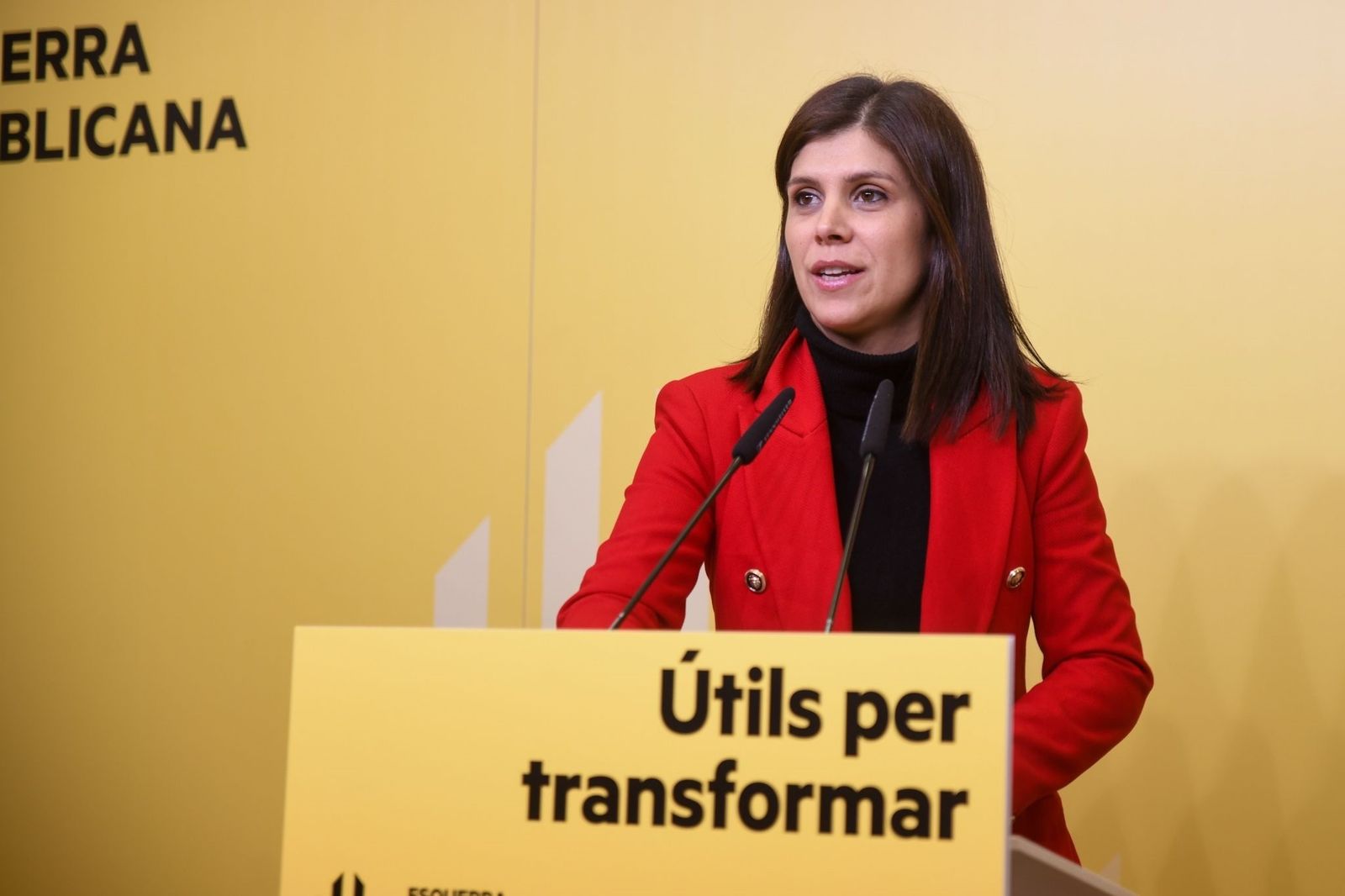 La portavoz y secretaria general adjunta de ERC, Marta Vilalta, durante su comparecencia