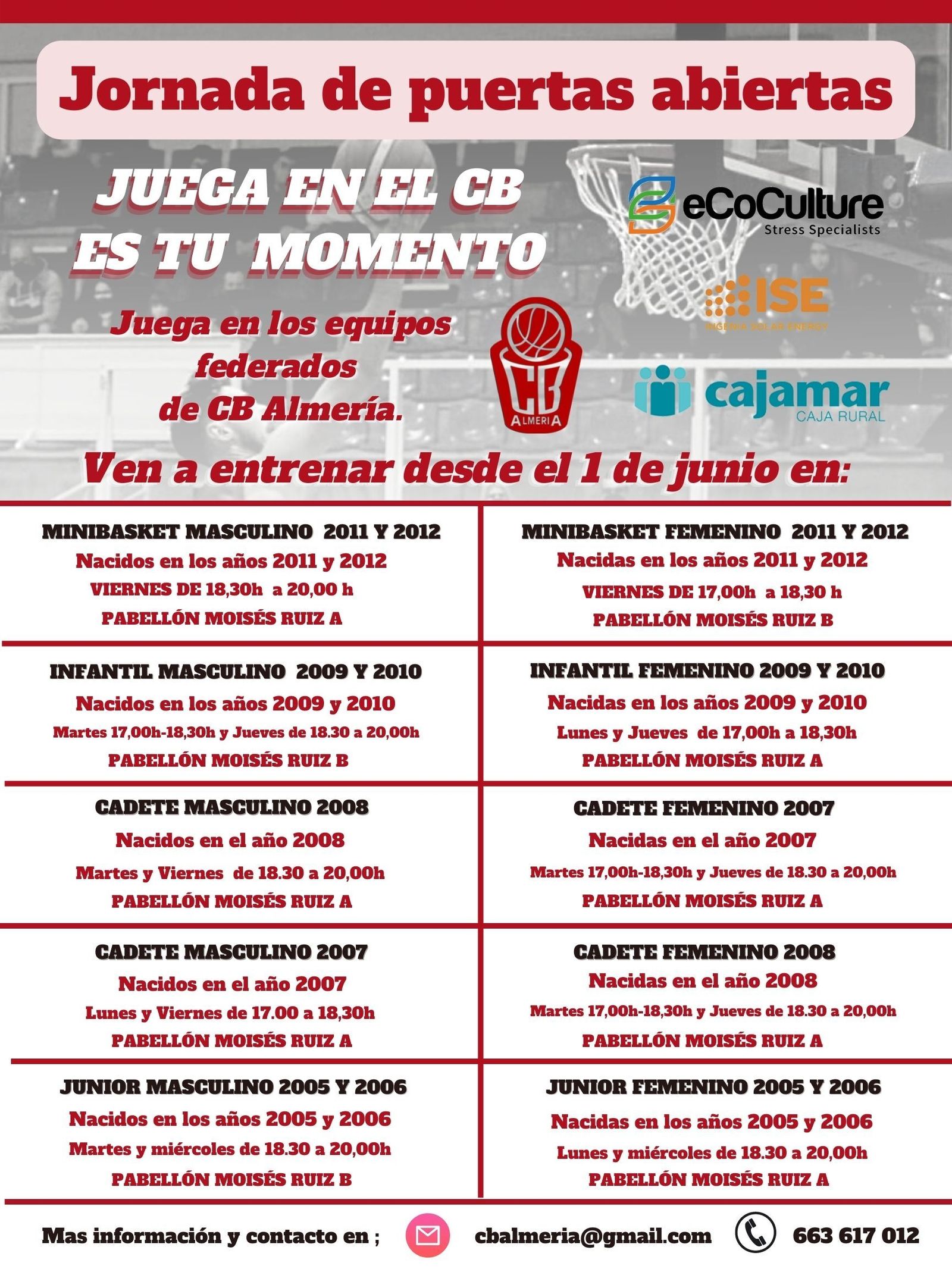 Cartel de las jornadas de captación preparadas por el CB Almería