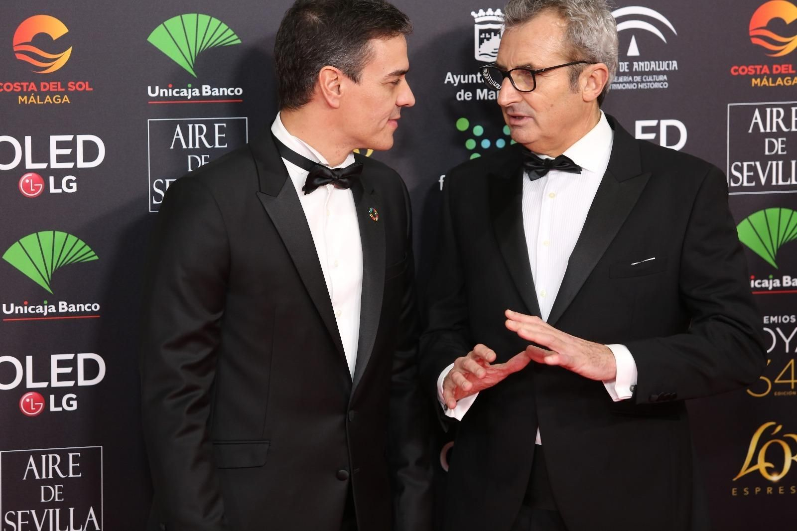 Pedro Sánchez y Mariano Barroso en la alfombra roja de los Goya en Málaga
