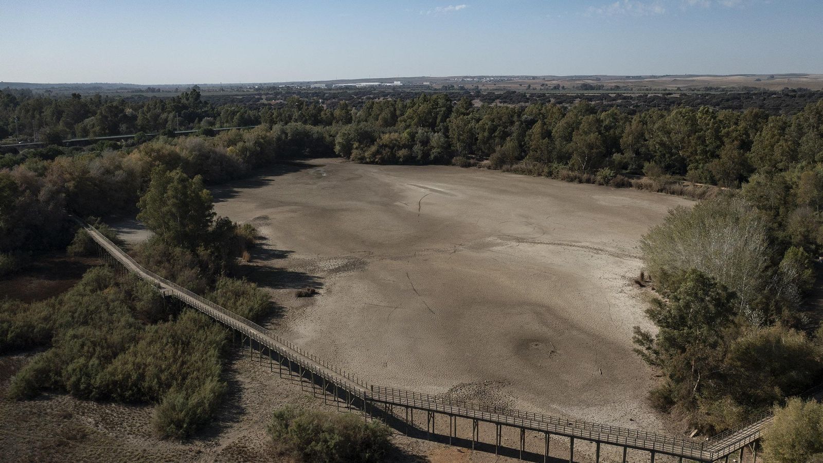 La laguna de Las Doblas, en Sanlúcar la Mayor, completamente seca.