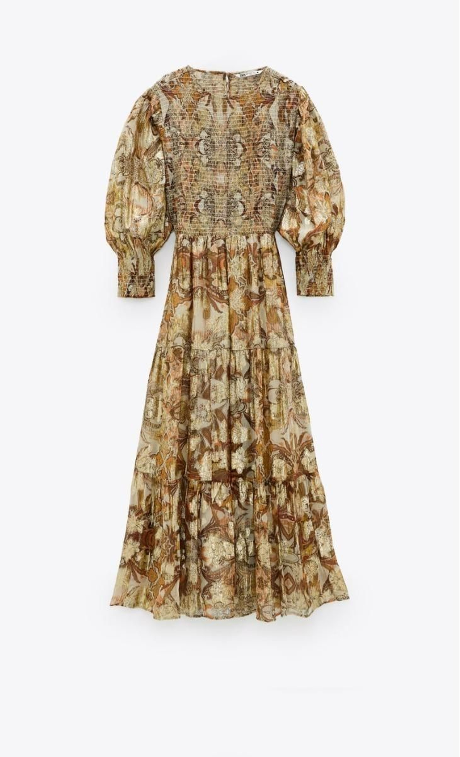 Vestido estampado de hilo metalizado de Zara