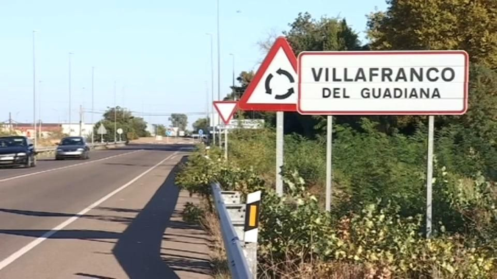 Cartel de llegada a la localidad pacense de Villafranco del Guadiana