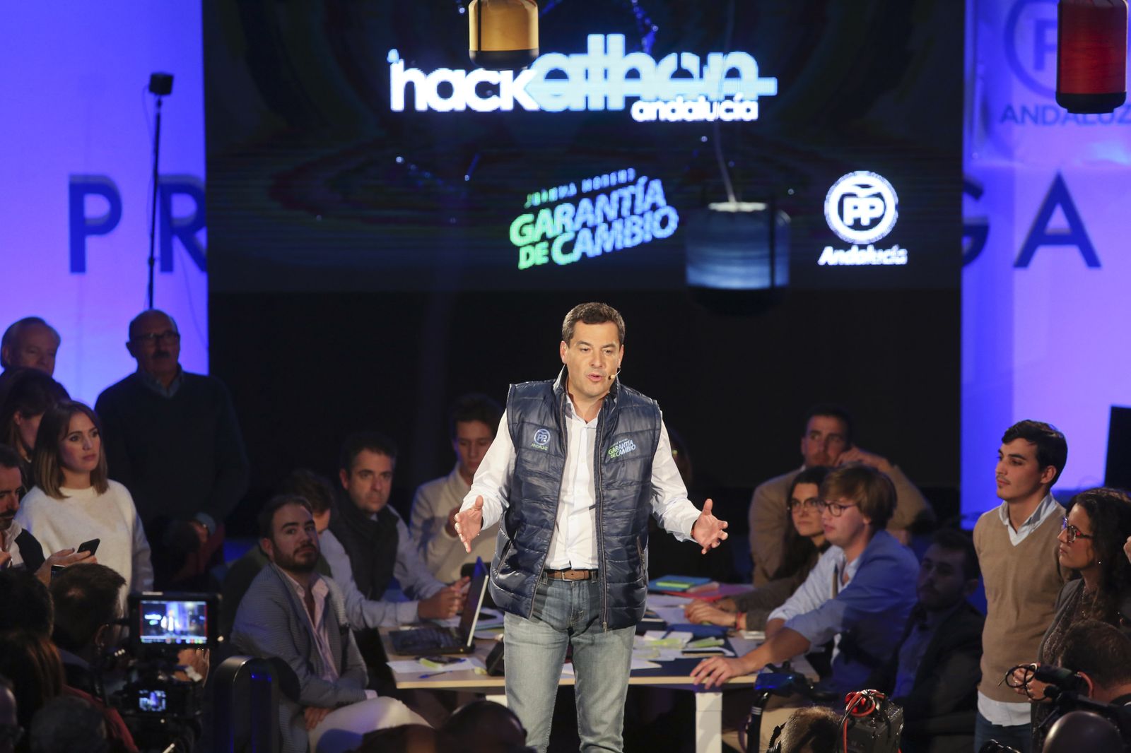 Juanma Moreno, en un acto de la última campaña electoral en Málaga, en 2018.