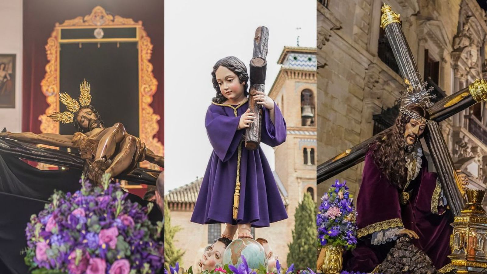 Cristo de los Fvaores (izqda.), Niño Jesús de la Esperanza (centro) y Cristo de las Tres Caídas (dcha.)
