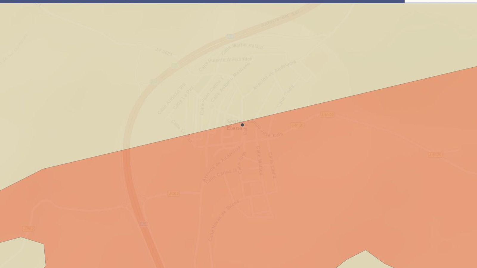 Santa Elena. En rojo P90 mayor que 400 Bq m3.