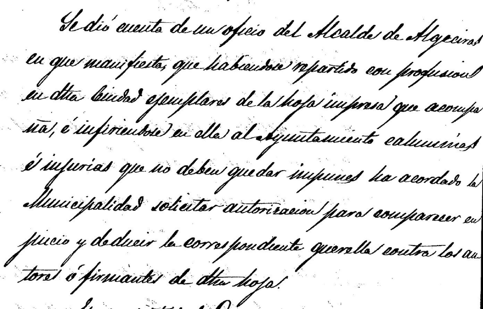 El Alcalde de Algeciras contra un libelo repartido por la ciudad.