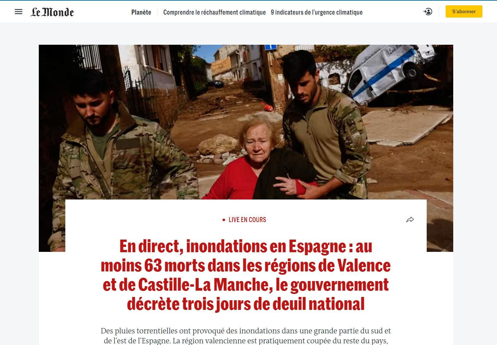 Le Monde informa sobre la catástrofe de España Le Monde informa sobre la catástrofe de España