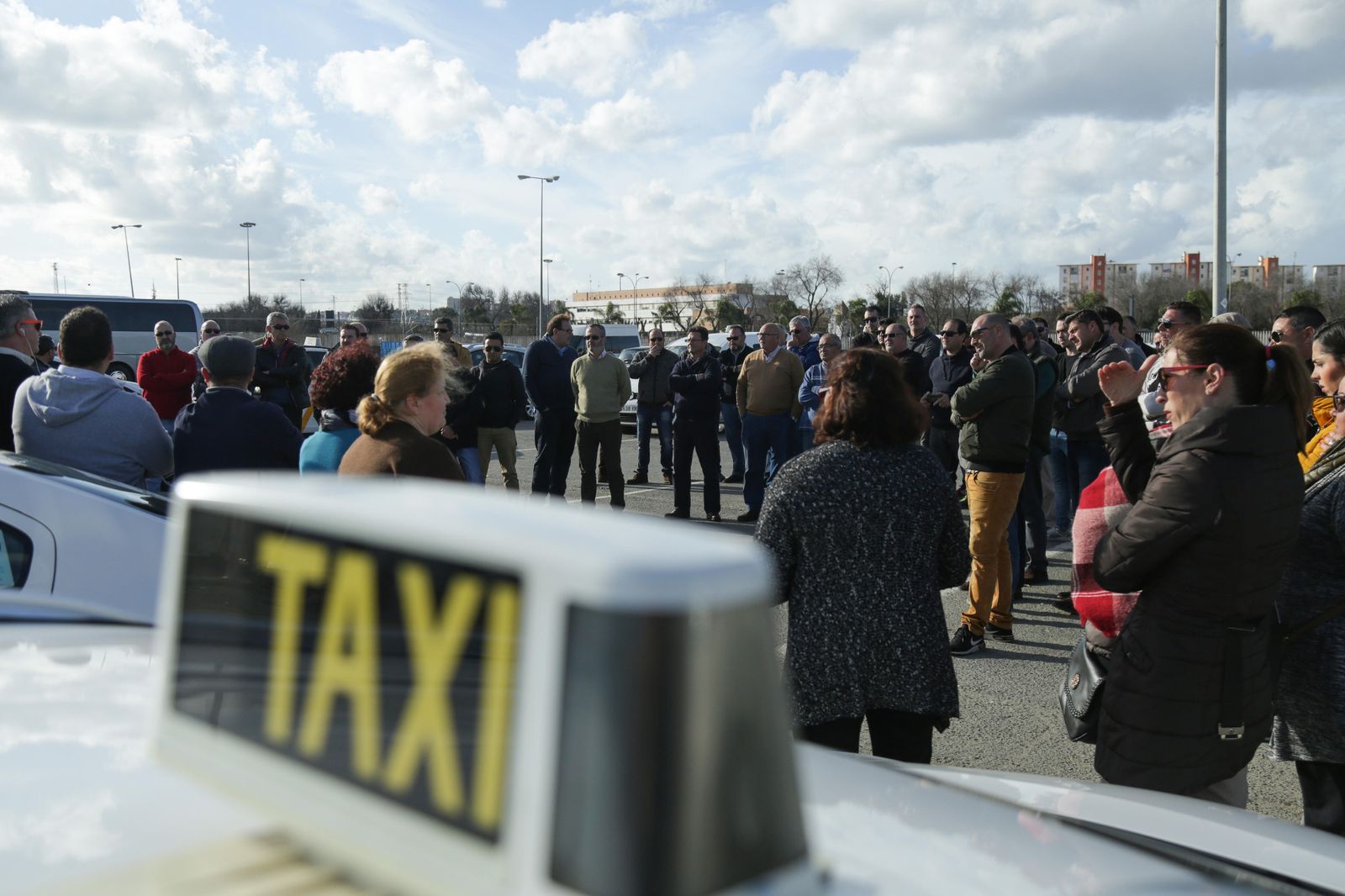 Concentración de taxistas antes de la pandemia.