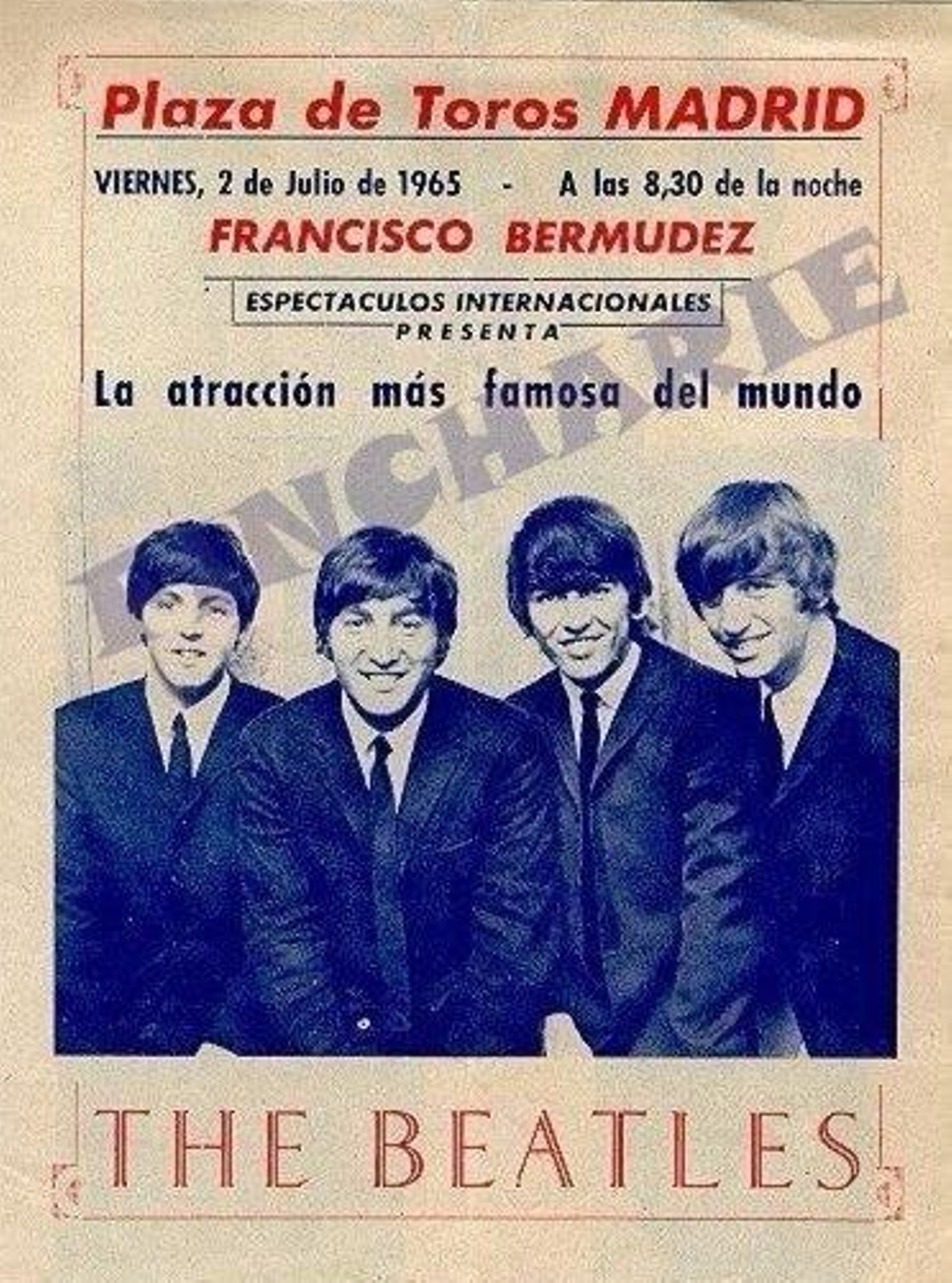Cartel del concierto de los Beatles en Madrid.