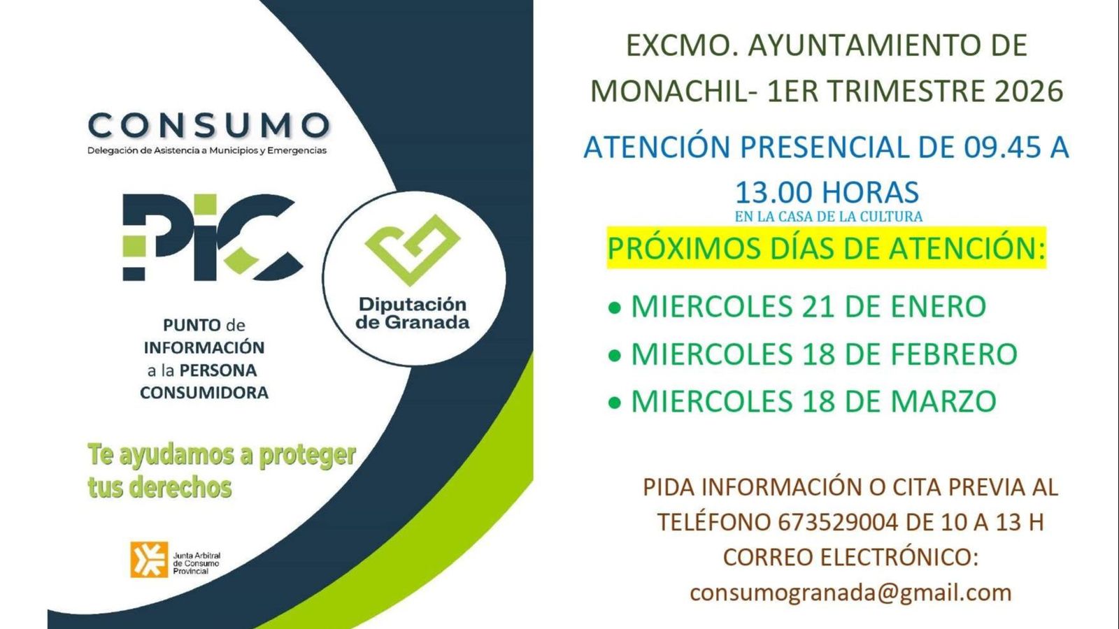 Cartel del Punto de Información al Consumidor (PIC) en Monachil