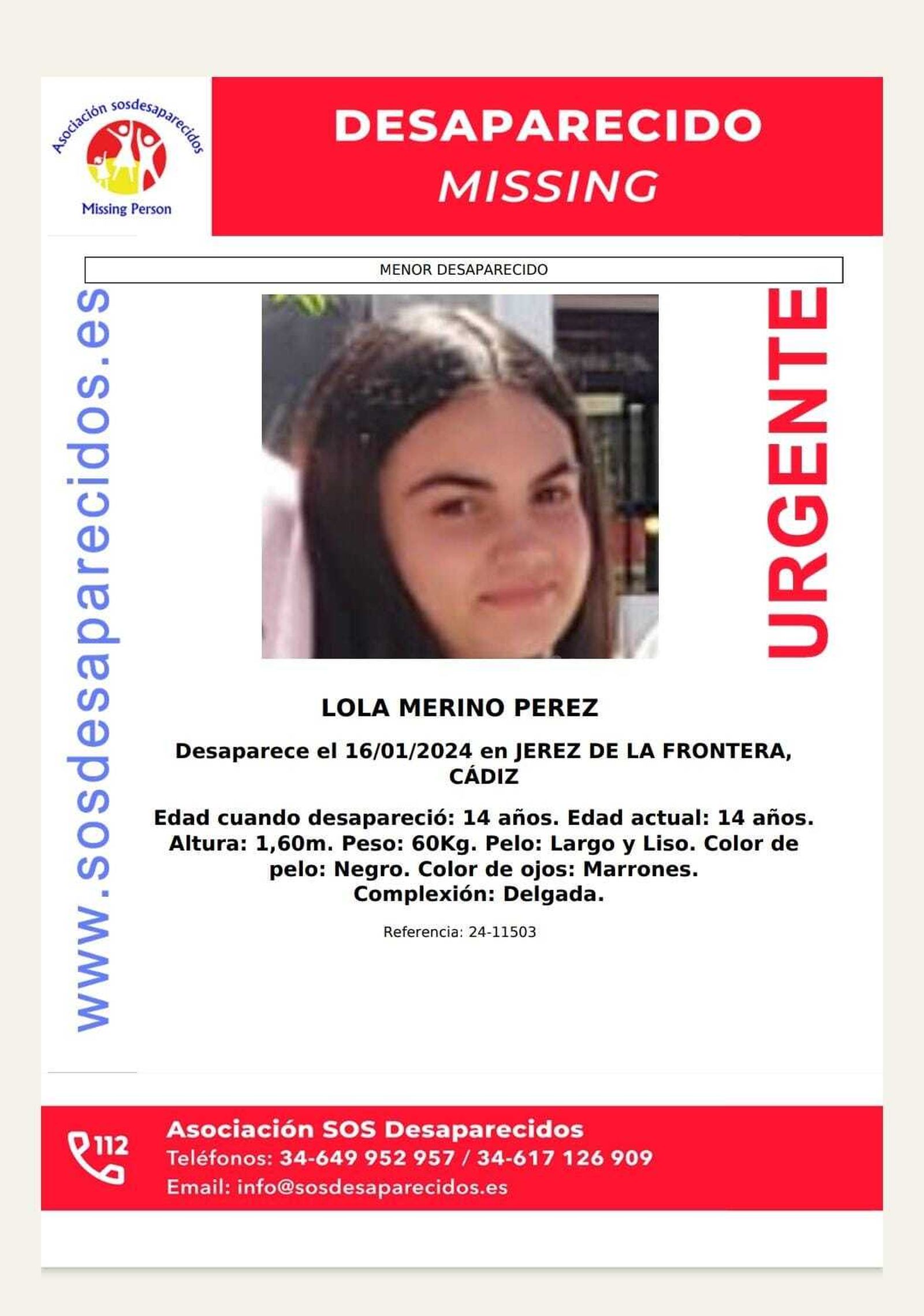 Alerta emitida por SOS Desaparecidos.