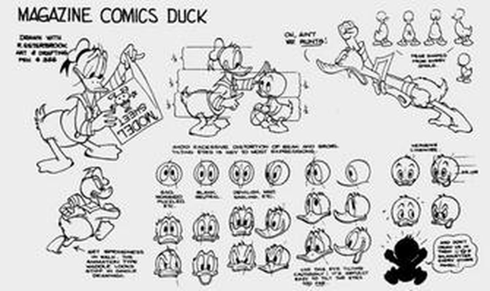 Guía para dibujar al pato Donald realizada por Carl Barks.