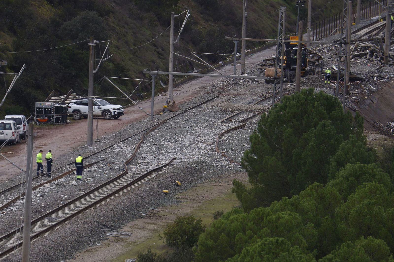 Imagen de las vías del tren en la zona en la que se accidentaron los dos trenes en Adamuz.