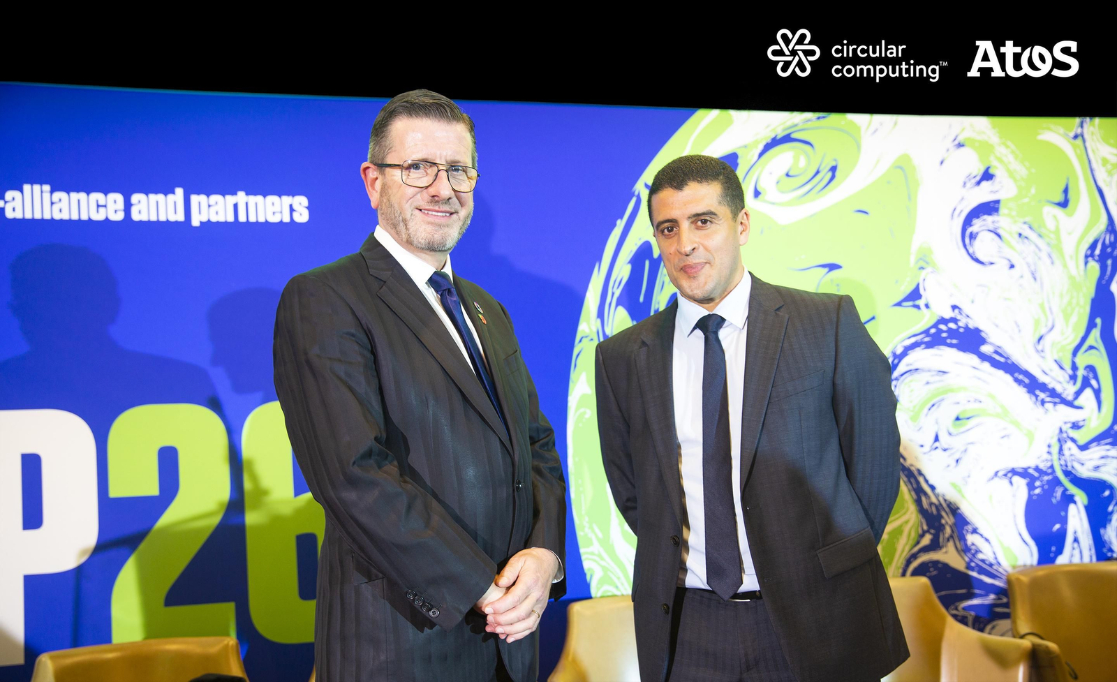 Nourdine Bihmane, responsable de la línea de negocio de descarbonización de Atos, y Steve Haskew, responsable de sostenibilidad y liderazgo social de Circular Computing, en "Tech for Climate Action".