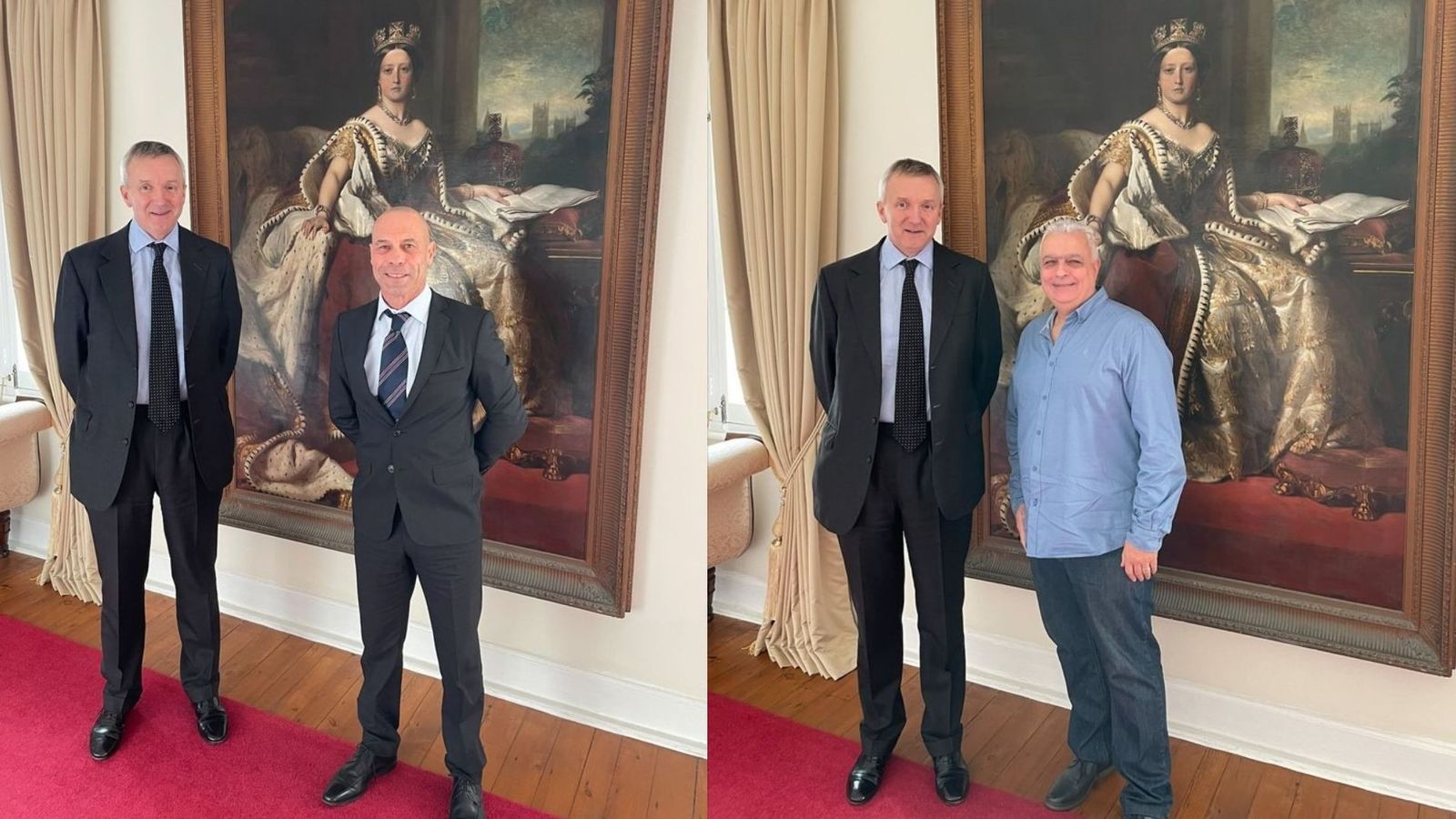 Sigur Haveland y Xavier Buhagiar, recibidos por el Gobernador de Gibraltar, Sir Ben Bathurst.