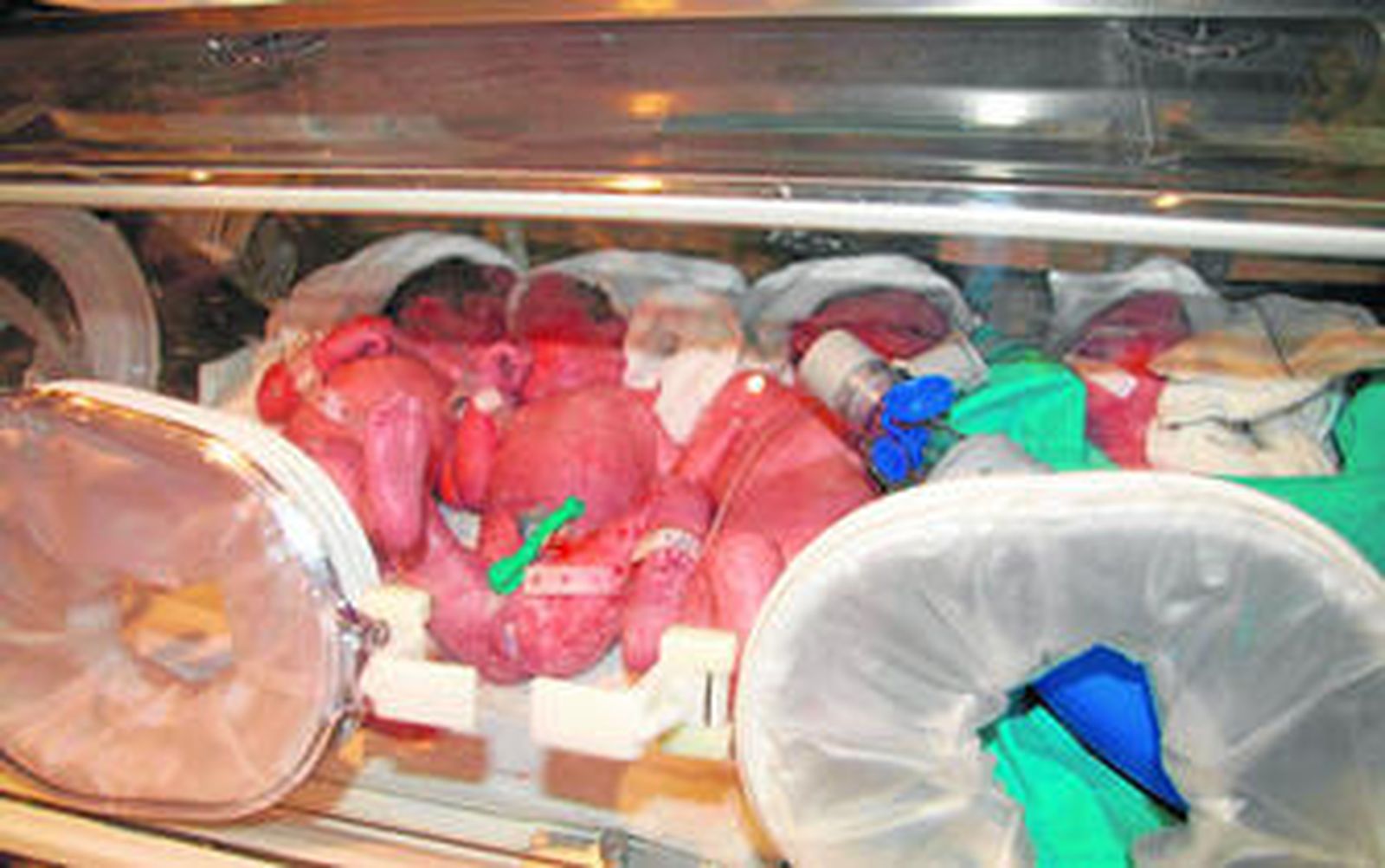 Los cuatrillizos justo después de nacer juntos en una incubadora del hospital Puerta del Mar.