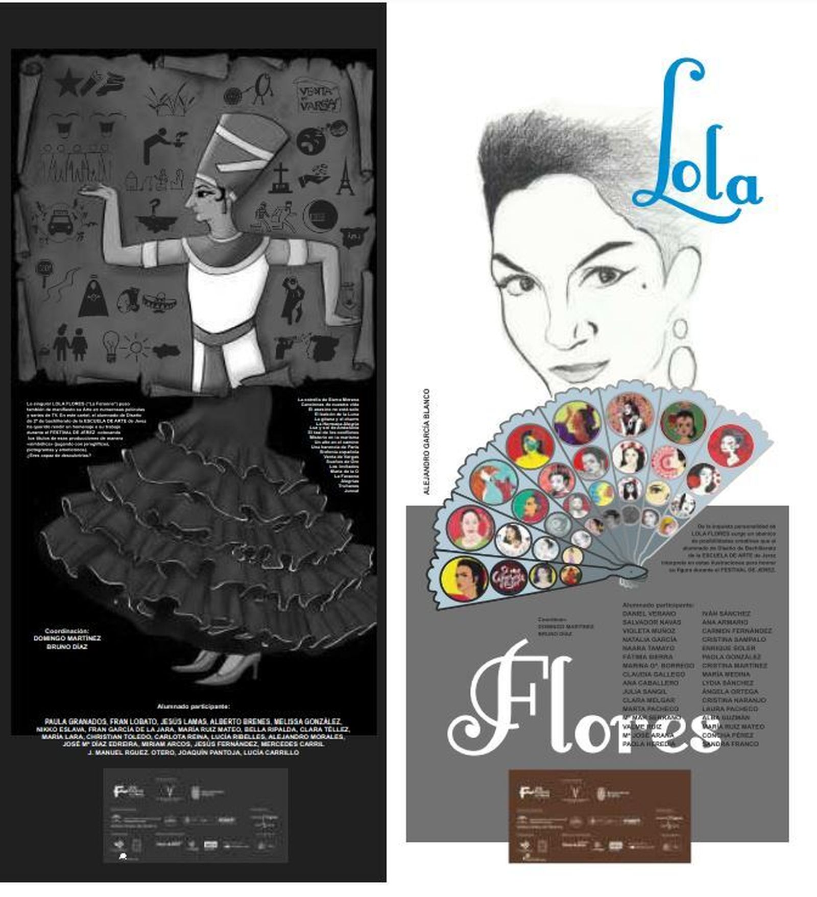 Paneles que realizó alumnado de la Escuela de Arte de Jerez para decorar el Villamarta durante el Festival de Jerez de 2017.