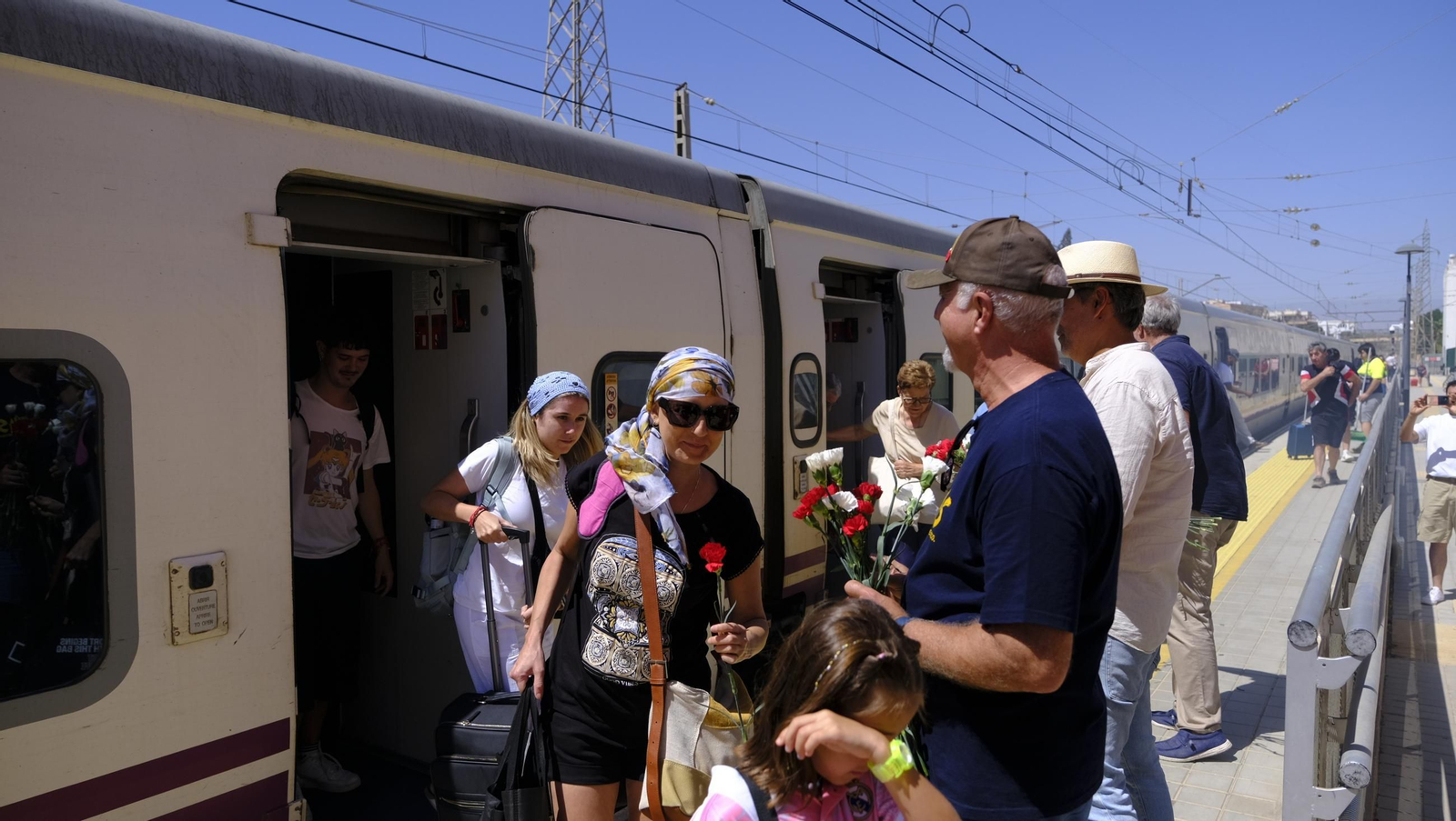Claveles en defensa del tren en la provincia de Almería, en imágenes