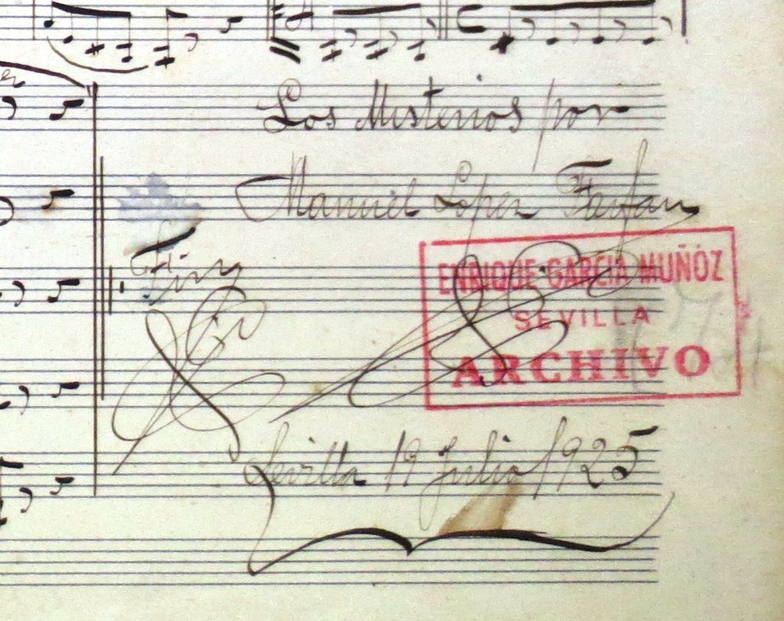 Fragmento de la partitura dedicada a la Hermandad de Santiago