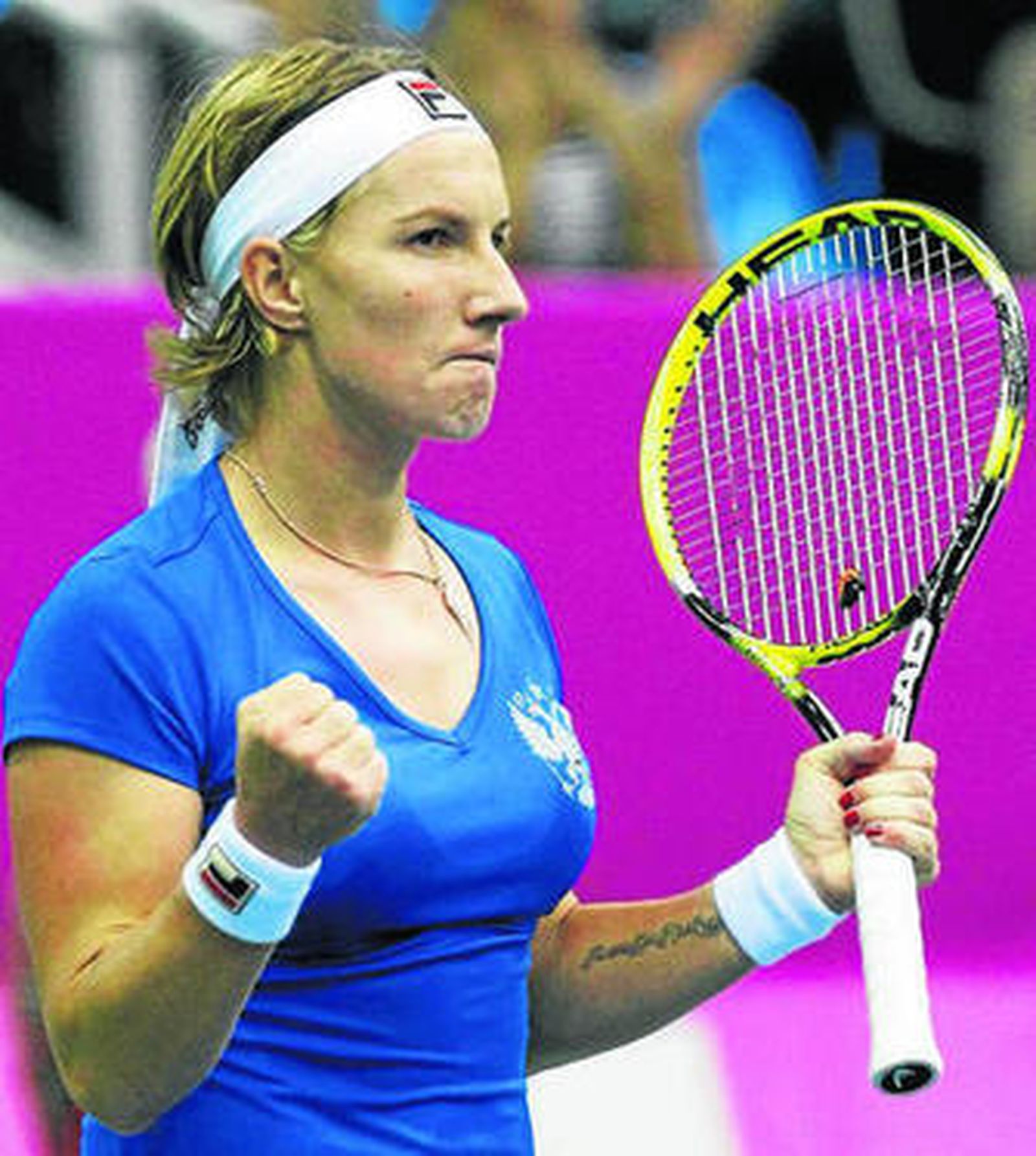 Kuznetsova celebra la victoria sobre España.