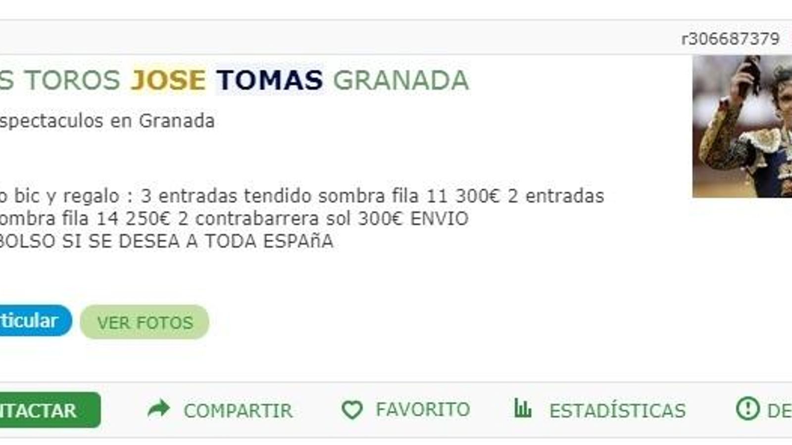 Uno de los anuncios de la reventa en internet