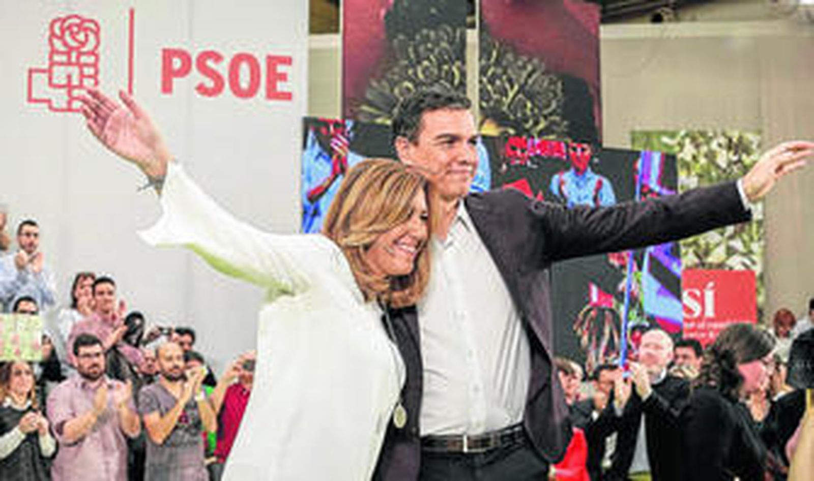Susana Díaz y Pedro Sánchez, ayer en el acto del PSOE en Móstoles.