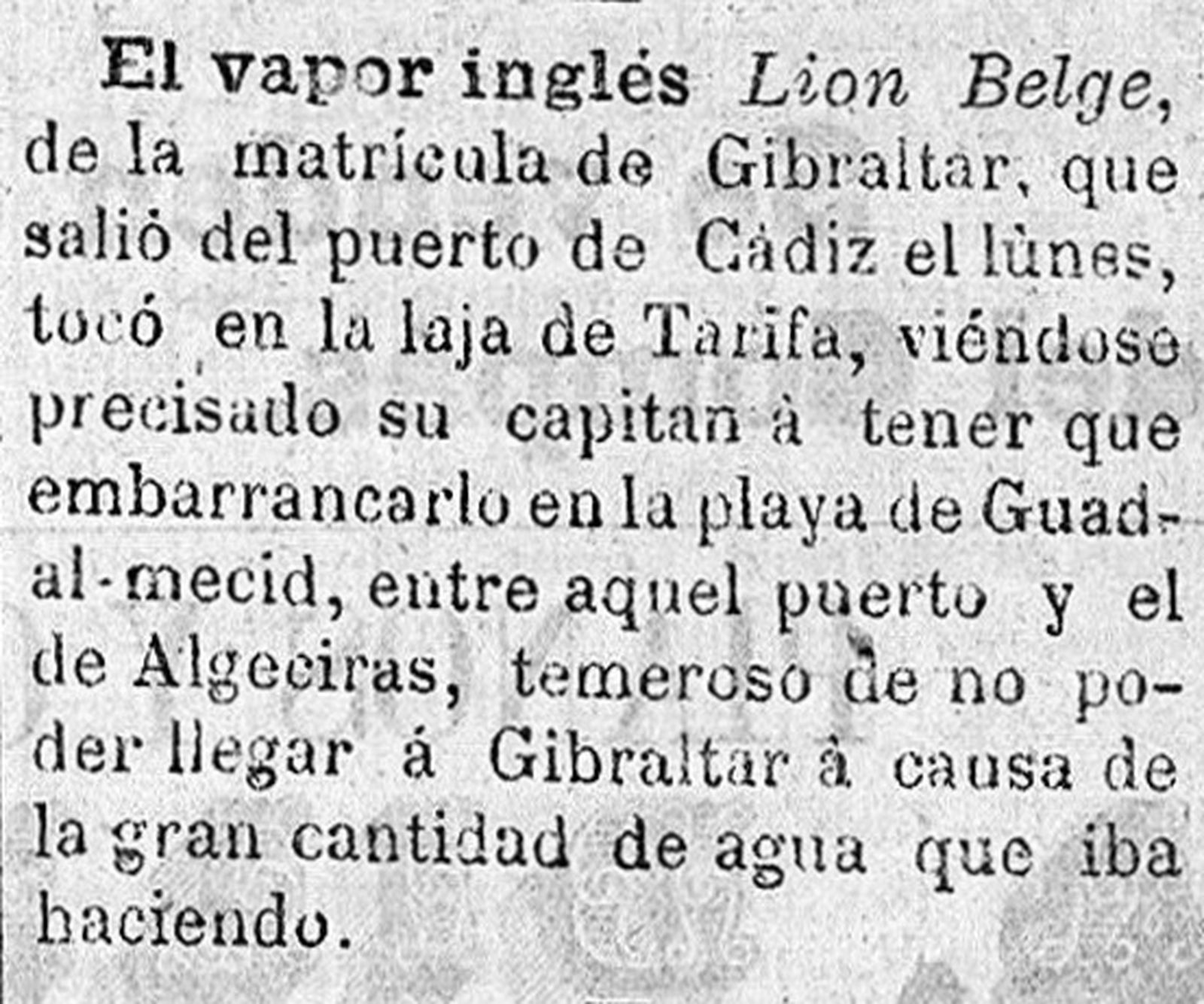 El vapor 'Lion Belge' embarranca en la playa de Guadalmesí.