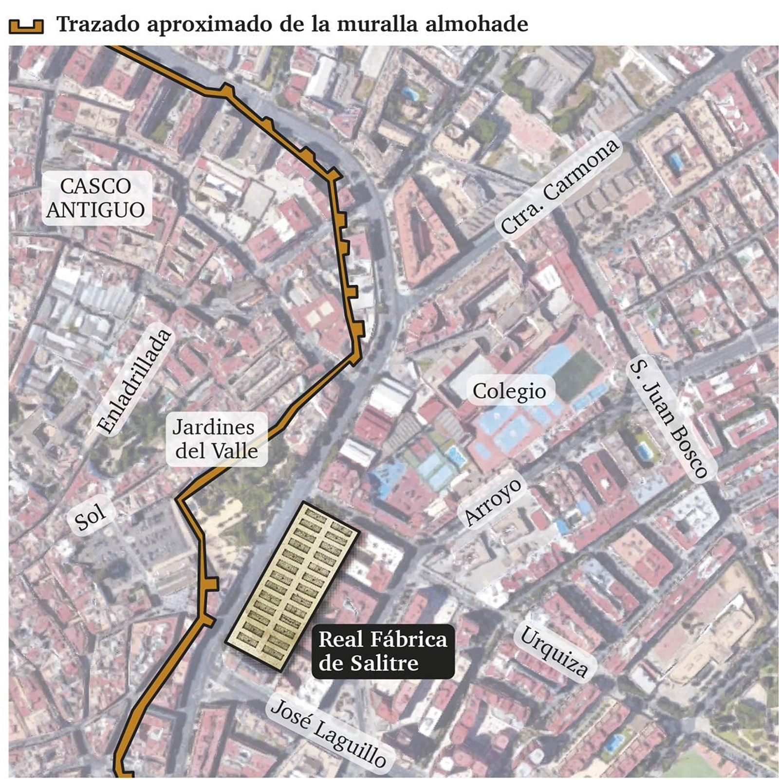 Localización aproximada de la Real Fábrica de Salitre de Sevilla. Fuente: elaboración propia.