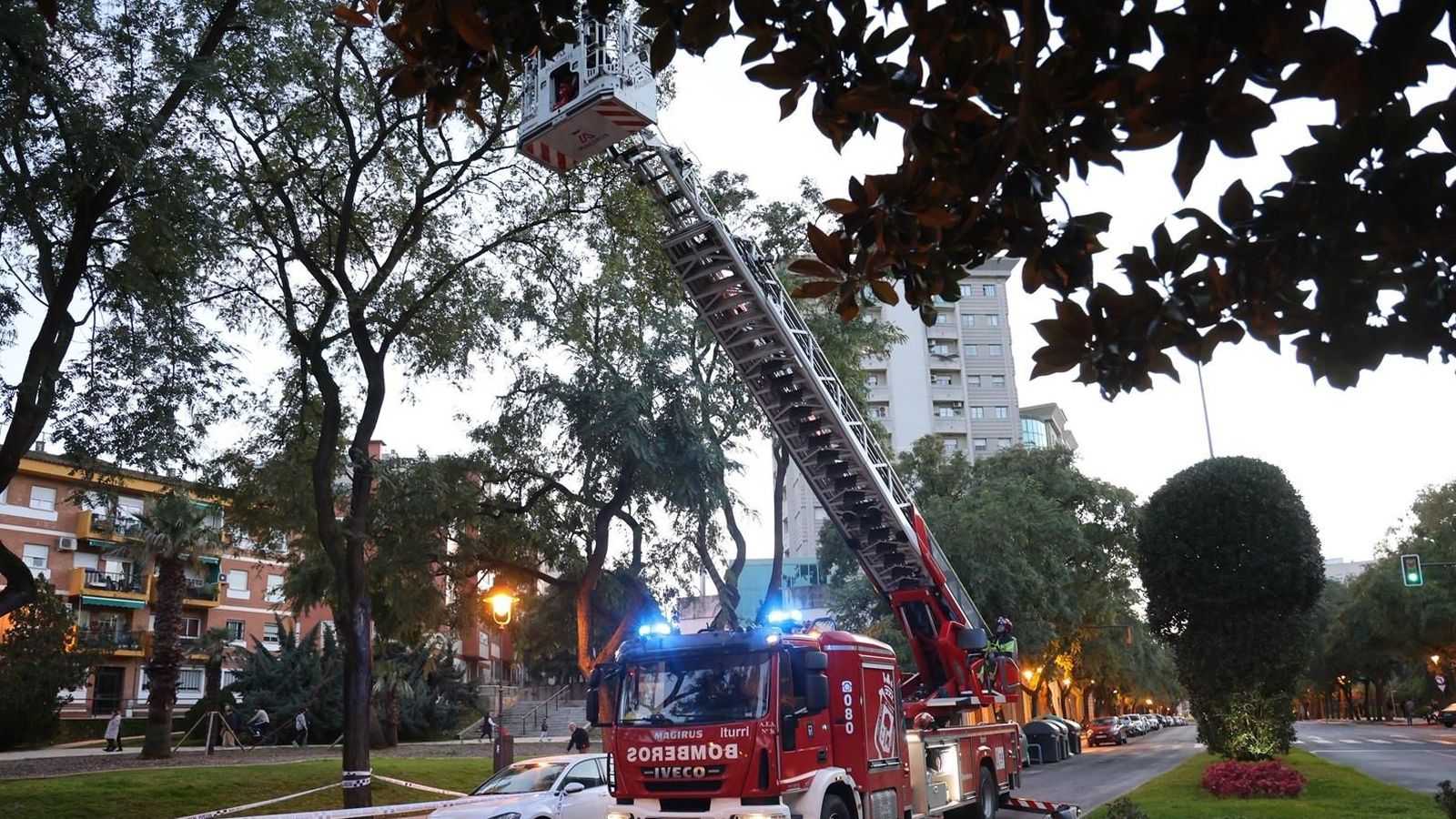 Bomberos actuando en la calle San Sebastián.