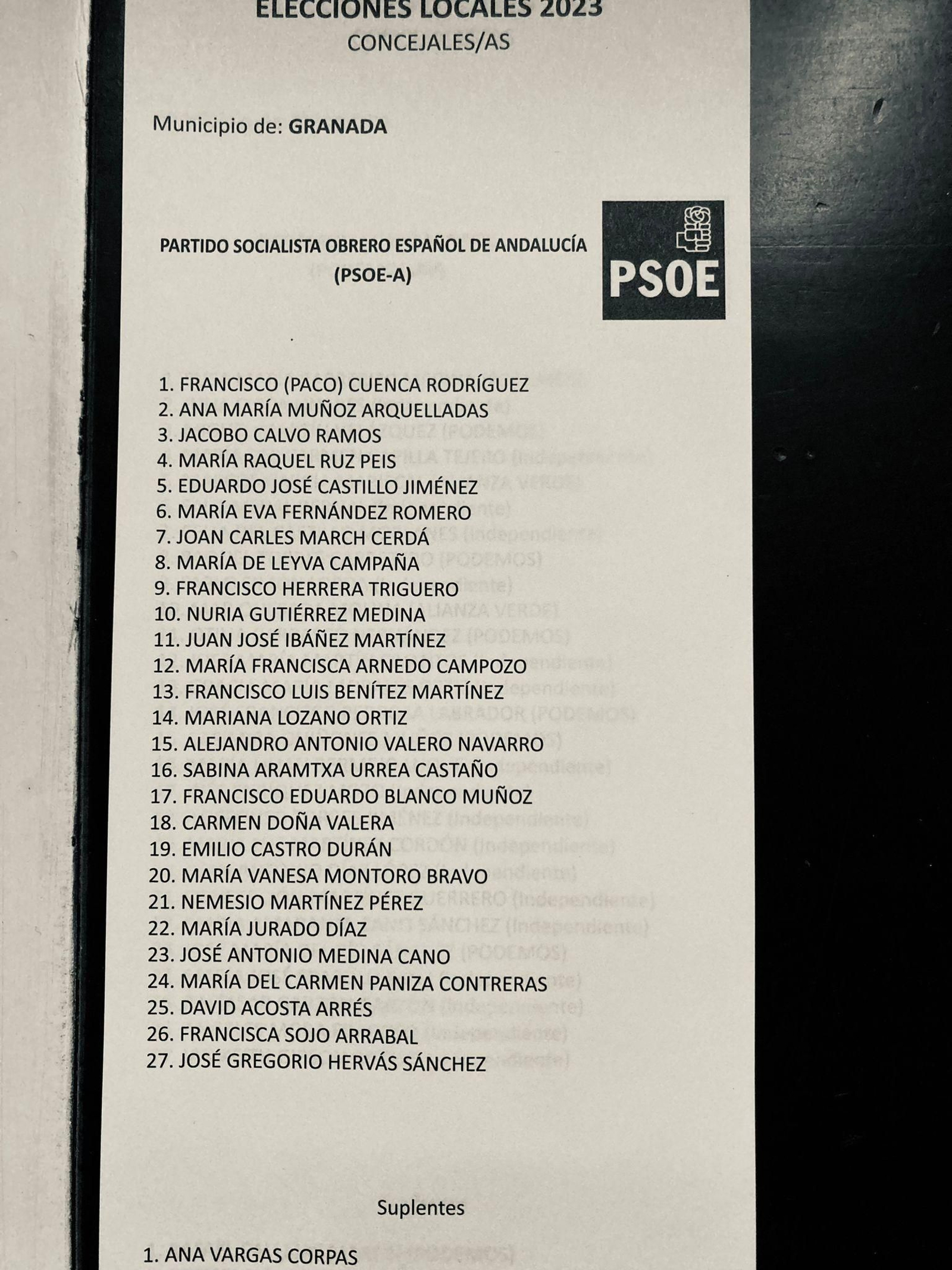 Papeleta del PSOE.