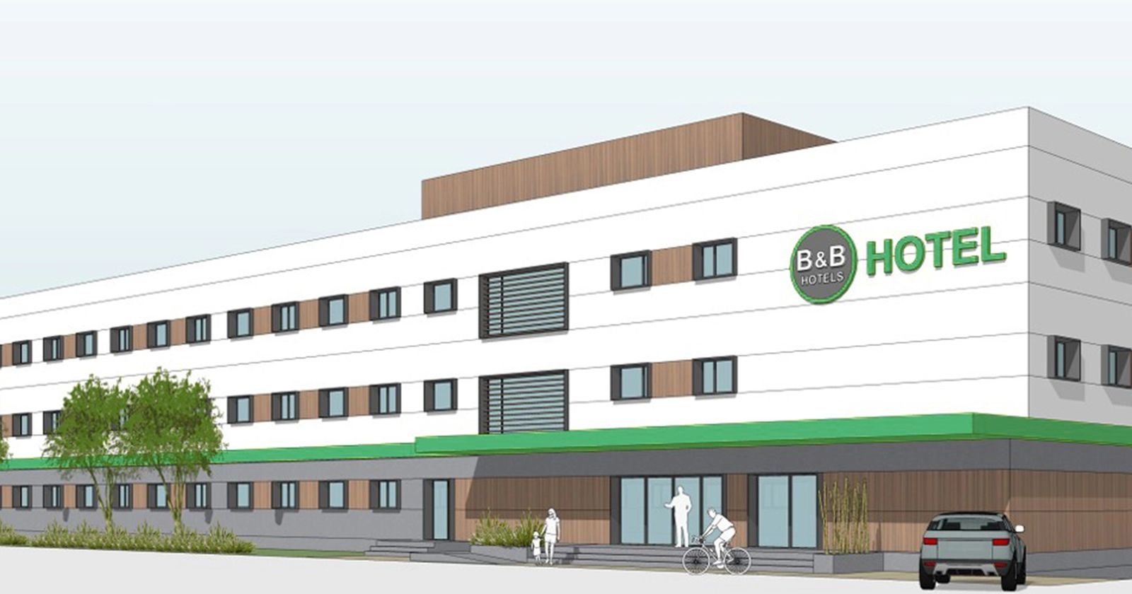 ‘Render’ de la entrada principal dele futuro hotel en el nuevo barrio de la Cruz del Campo.