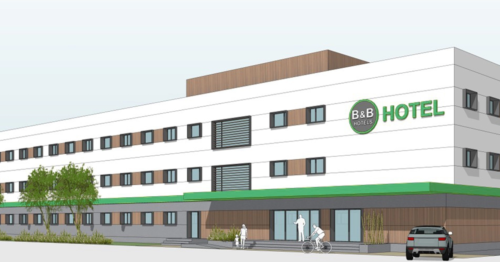 ‘Render’ de la entrada principal dele futuro hotel en el nuevo barrio de la Cruz del Campo.