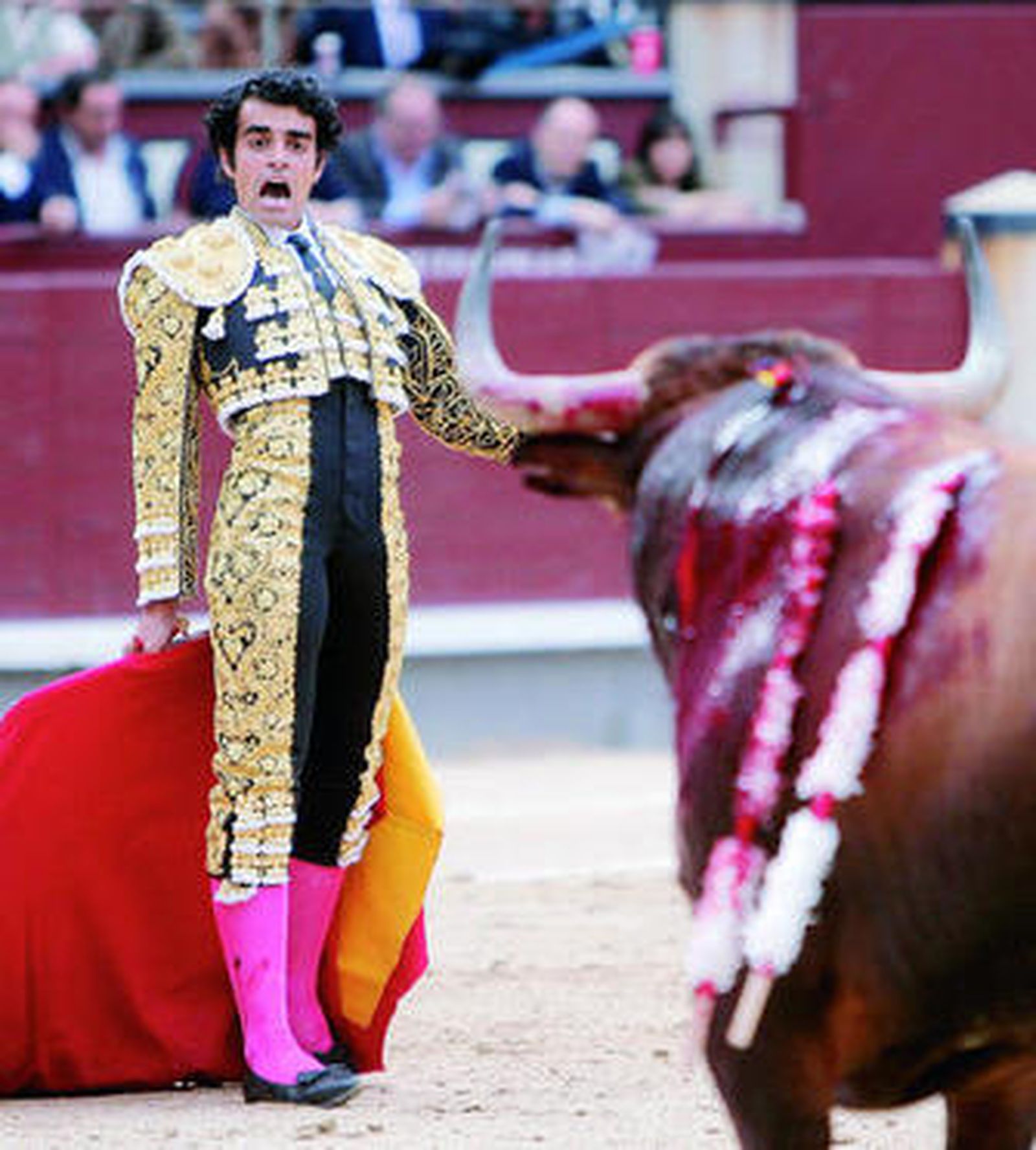 El novillero Francisco Pajares durante la lidia a su primer novillo durante el festejo.