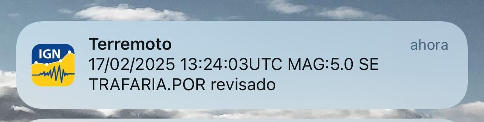 Aviso de actividad sísmica.