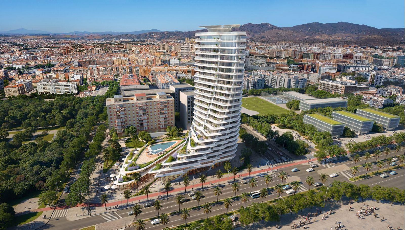 Torre de Zaha Hadid y ordenación de El Bulto propuesta por Sierra Blanca.