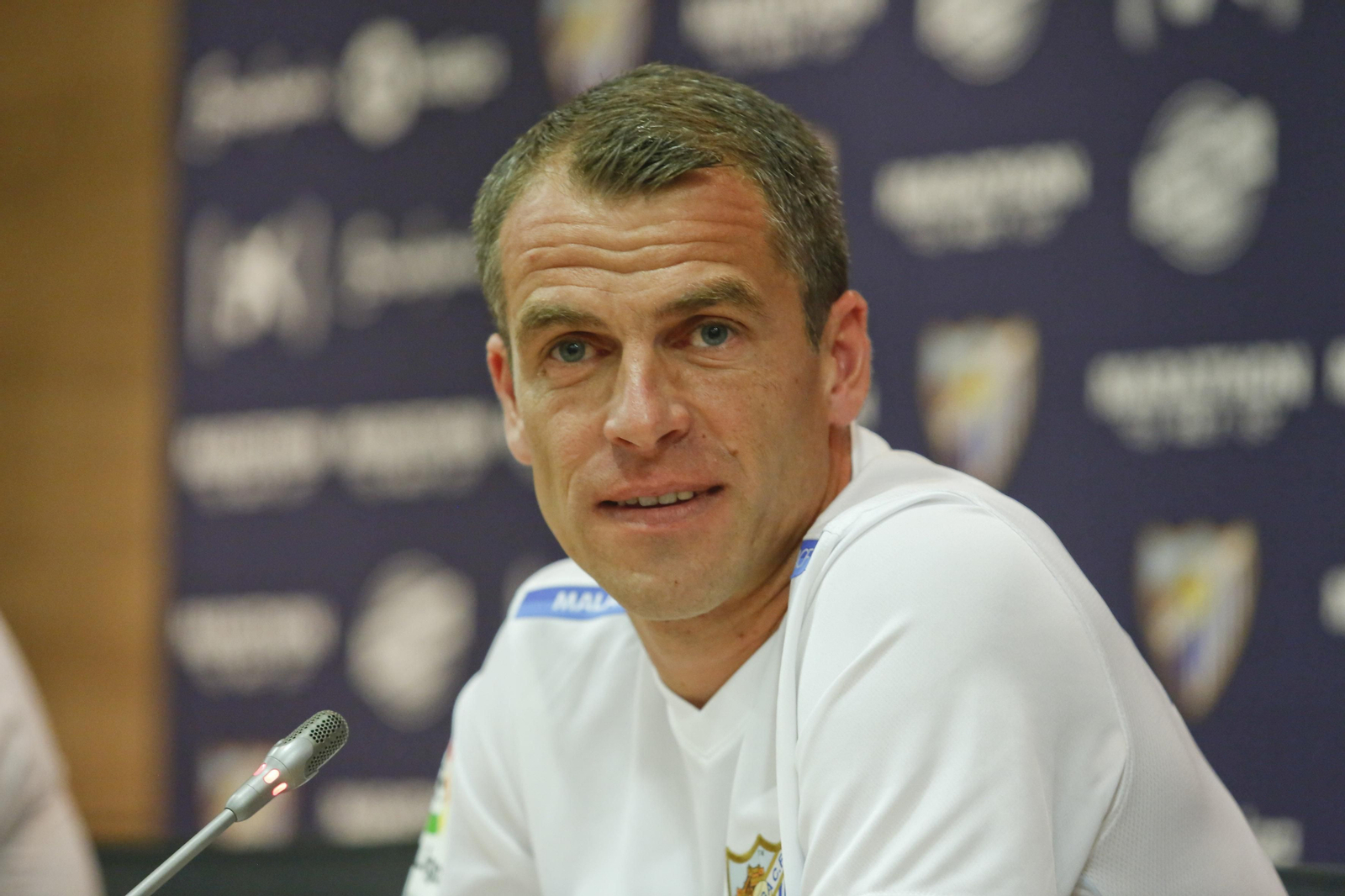 Duda, en la sala de prensa de La Rosaleda.