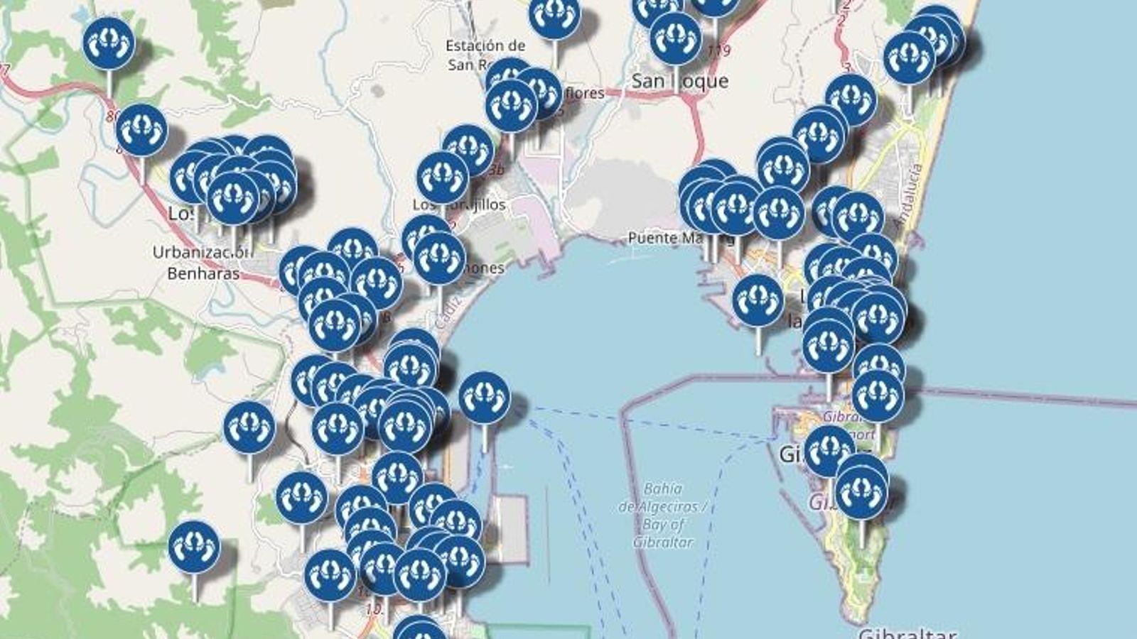 Puntos del Campo de Gibraltar señalados en la app Mis picaderos.
