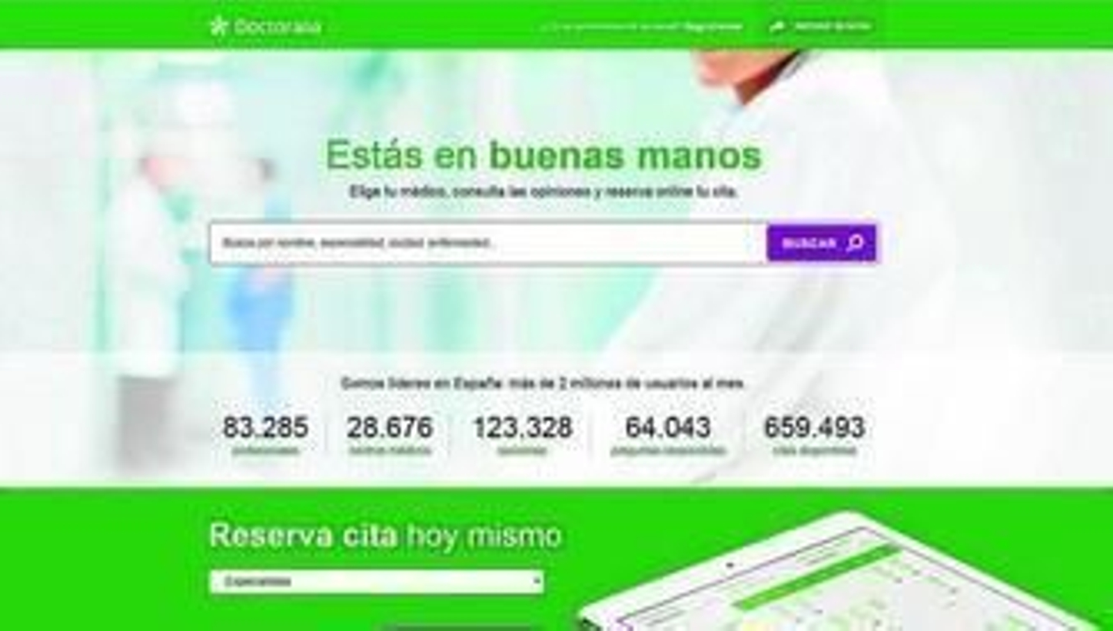 1. Portada de la plataforma Doctoralia, que en 2015 ganó el premio en la categoría Web Emprendedora de los premios Dominios.es, organizados por el Ministerio de Industria, Energía y Turismo. Doctoralia tiene once millones de usuarios al mes y está disponible en veinte países. 2. Manuel Antonio Fernández (pediatra). 3. Raúl Pascual Campanario (odontólogo).