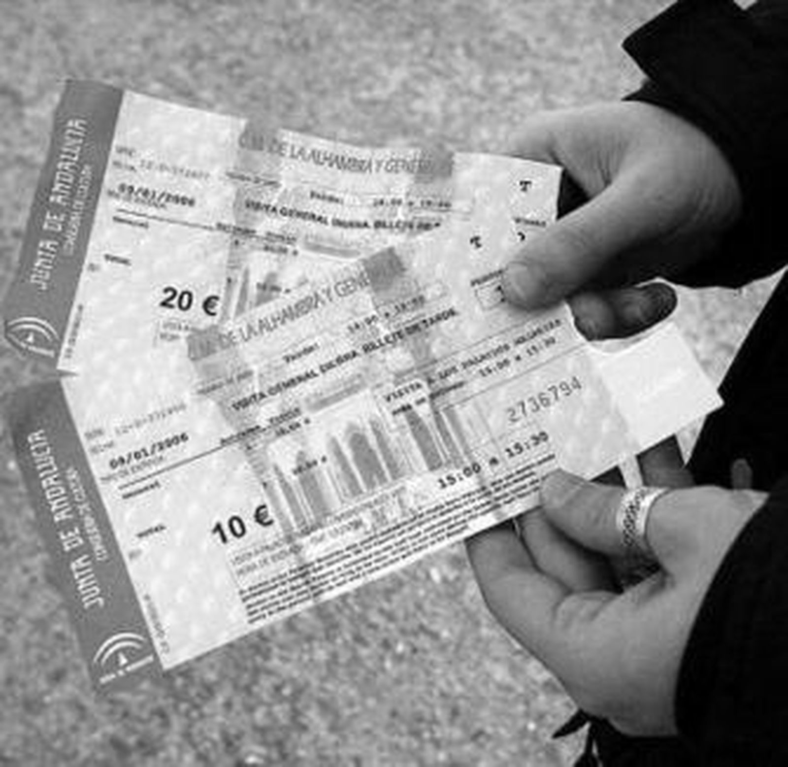 Billetes para acceder a la Alhambra.